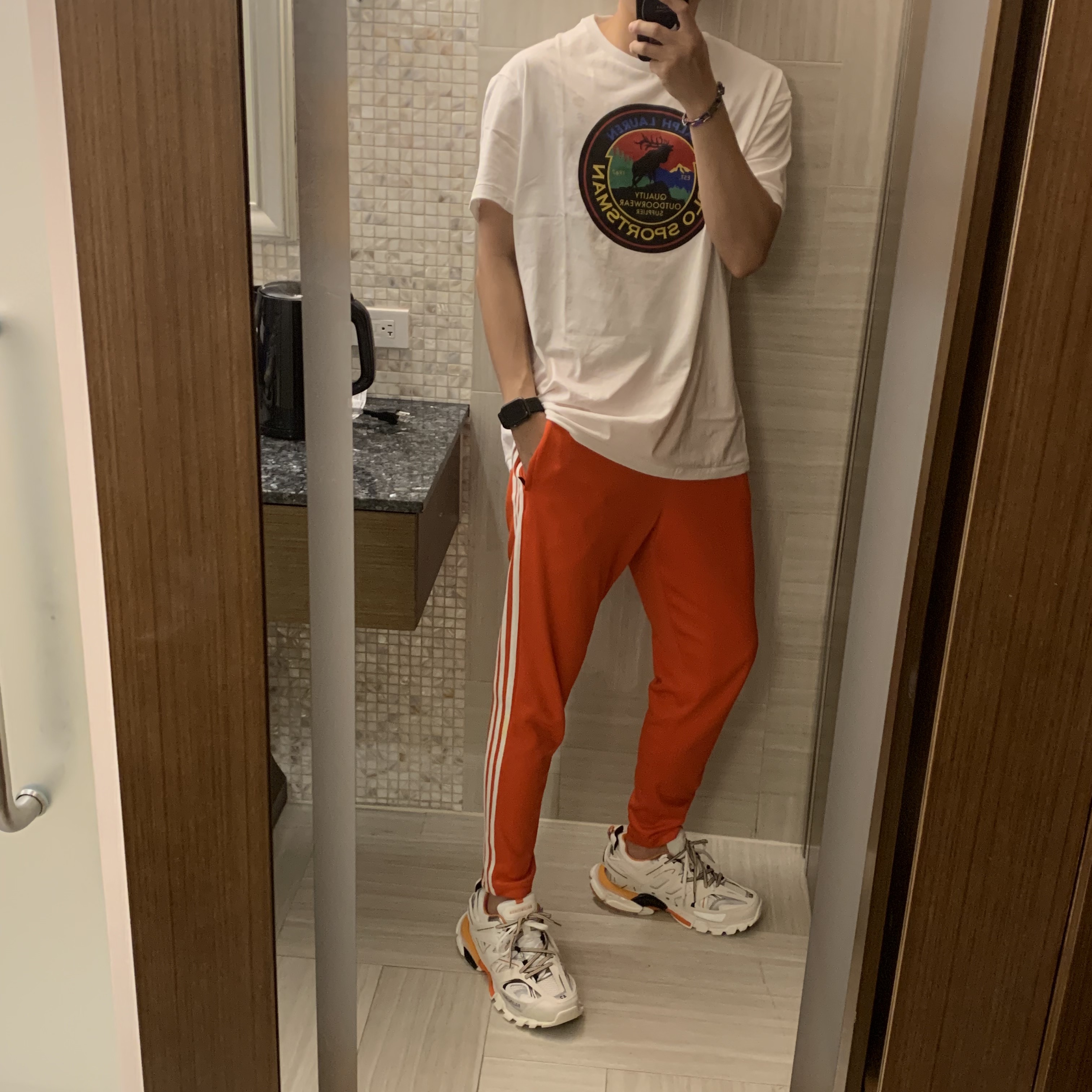 Balenciaga Track Sneakers White Orange 2019 착용 스타일
