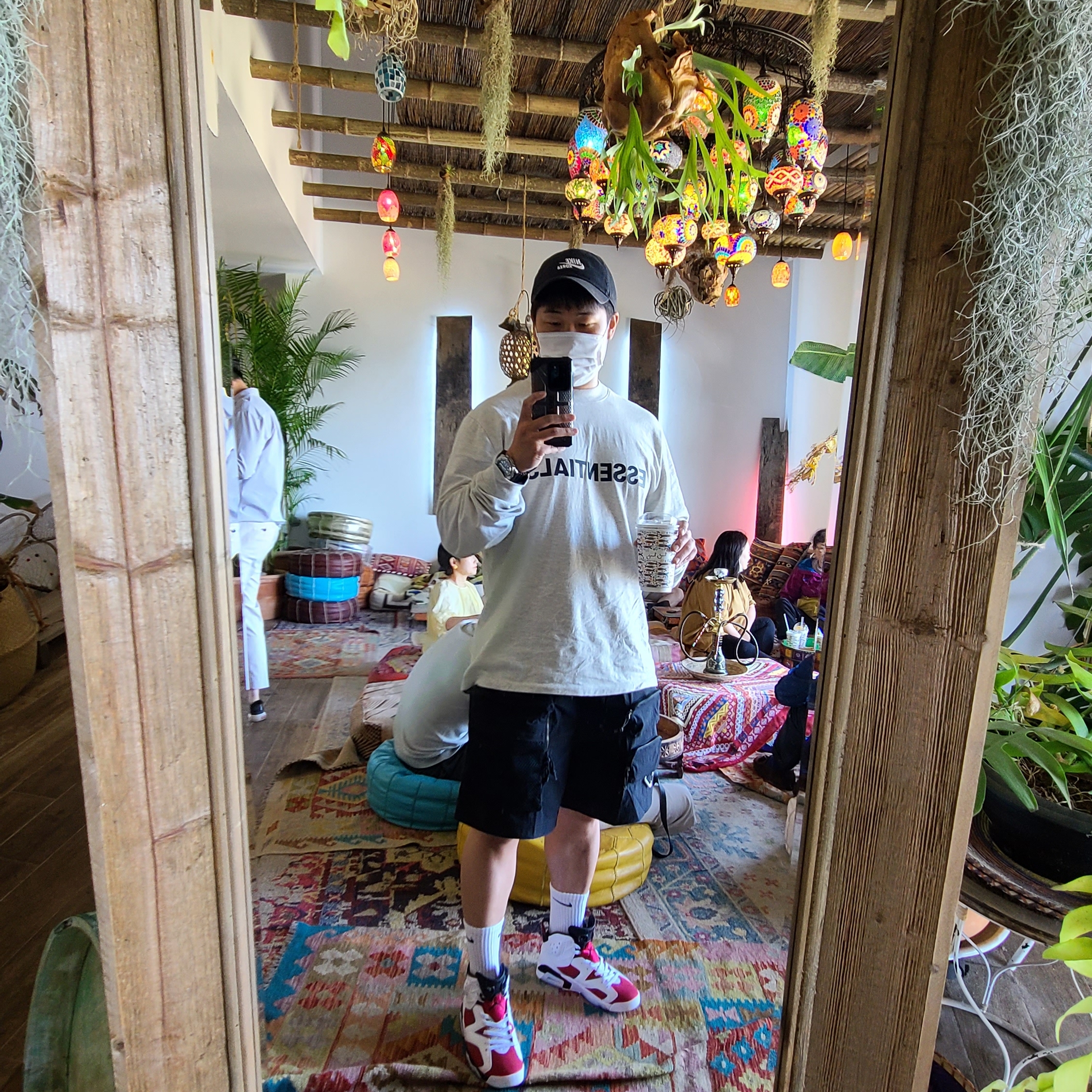Nike H86 Korea Cap Black, Essentials 3D Silicon Applique Boxy Long Sleeve T-Shirt Oatmeal/Oatmeal Heather/Light Heather Oatmeal 2020 착용 스타일
