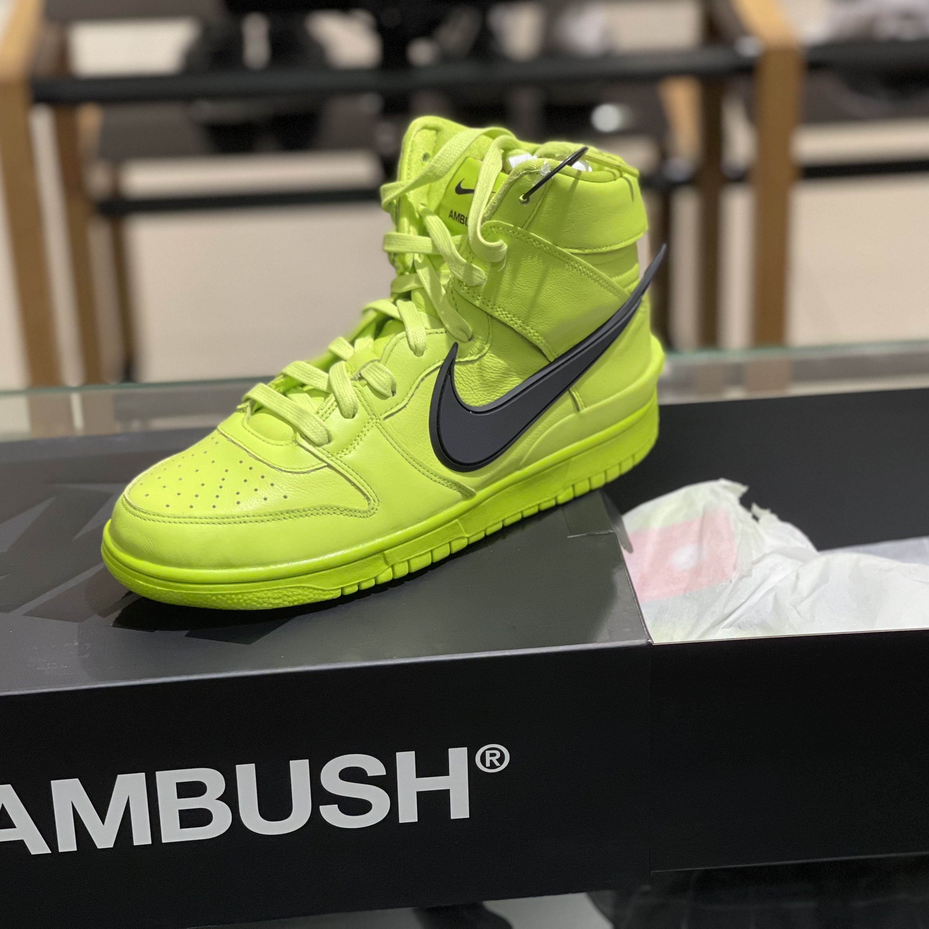 Nike x Ambush Dunk High Flash Lime 착용 스타일