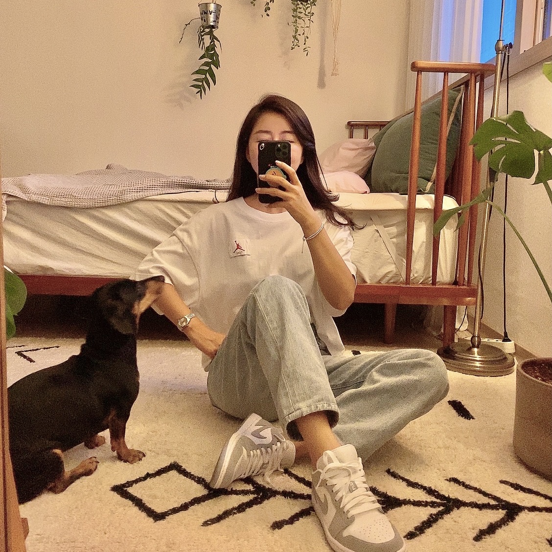 (W) Jordan 1 Low White Wolf Grey 착용 스타일