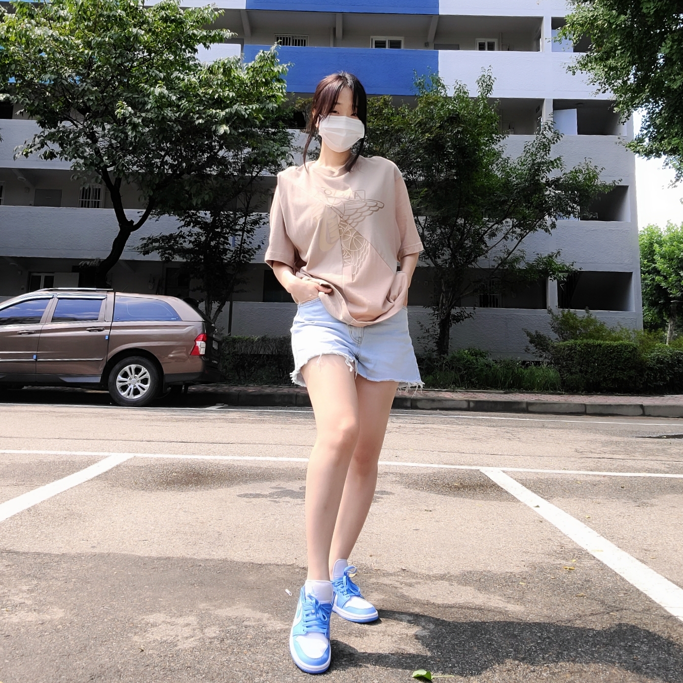 Jordan x Travis Scott S/S Top - Asia, (W) Jordan 1 Low UNC University Blue 착용 스타일