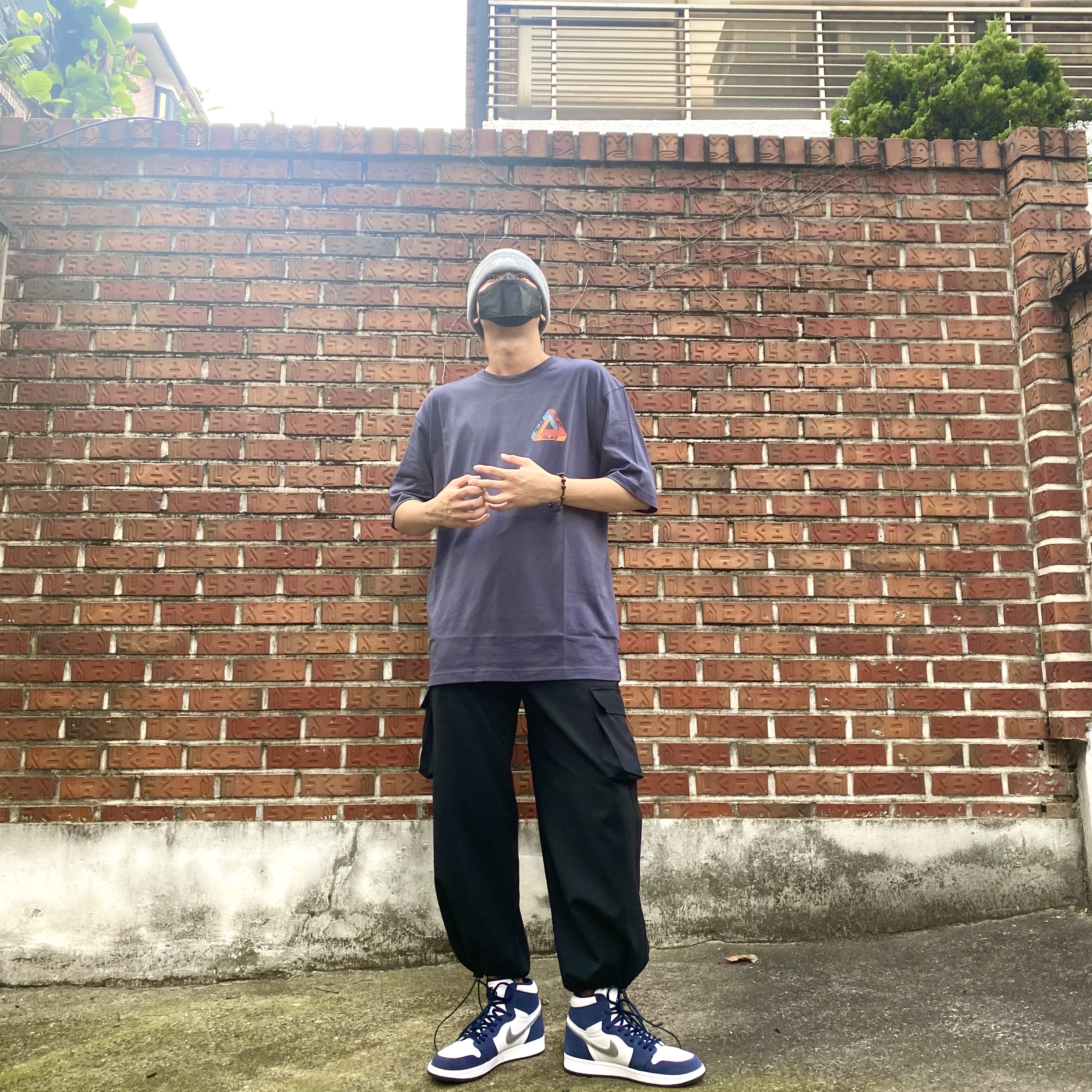 Jordan 1 Retro High OG CO.JP Midnight Navy, Palace Tri-Tex T-Shirt Navy - 20SS 착용 스타일