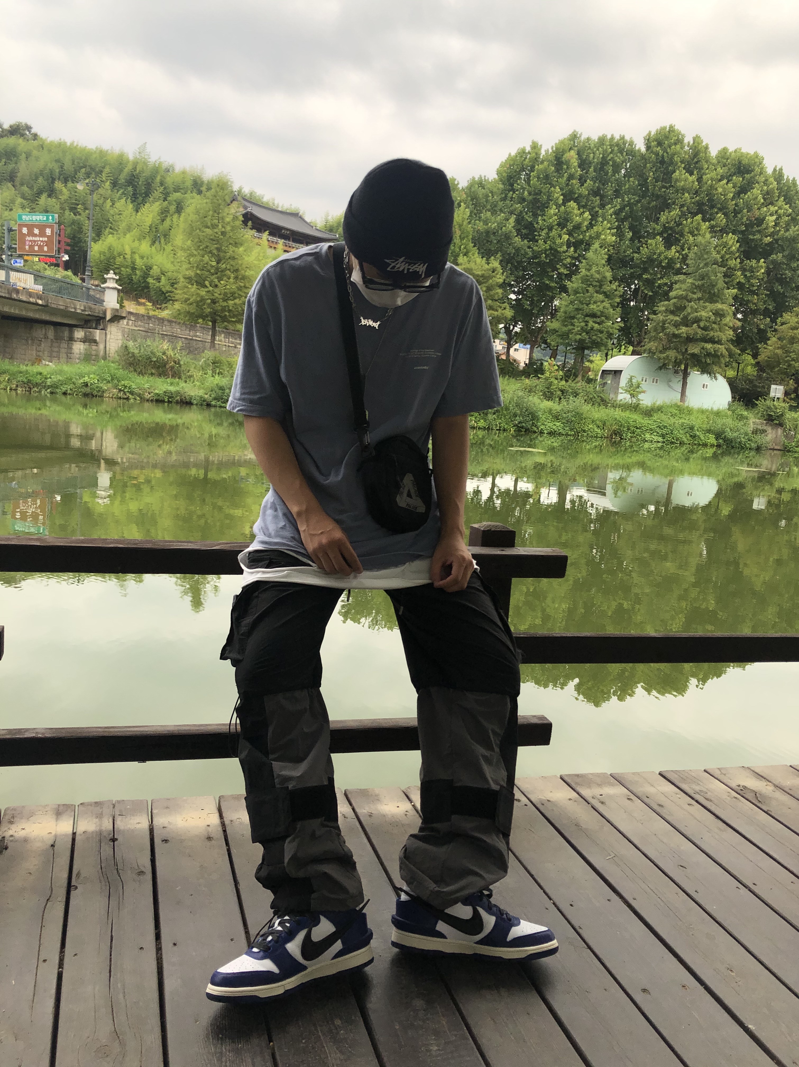 Nike x Ambush Dunk High Deep Royal Blue, Nike x Stussy Cuff Beanie Black 착용 스타일 - 2