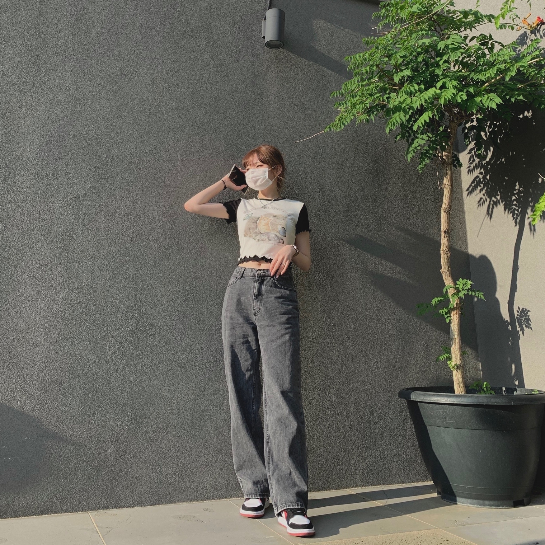 (W) Jordan 1 Low Gym Red Black White 착용 스타일