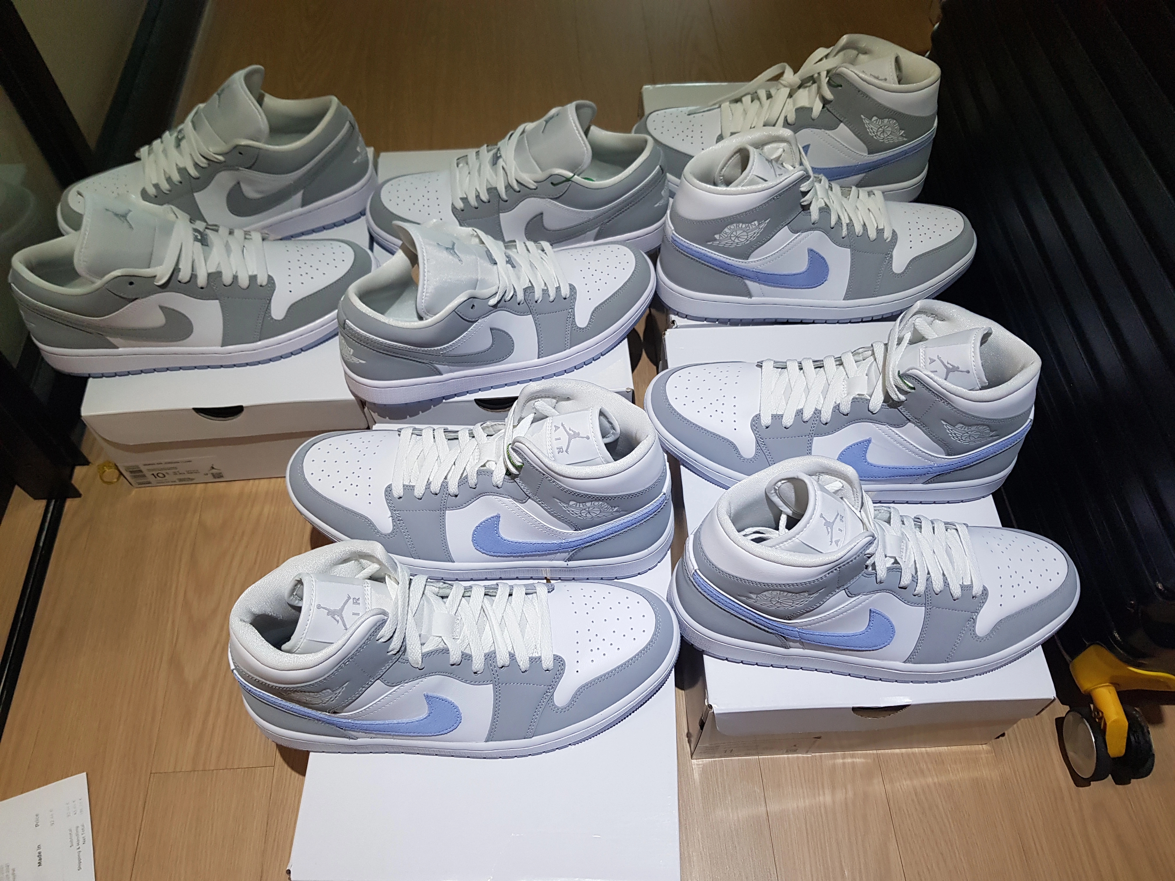 (W) Jordan 1 Low White Wolf Grey, (W) Jordan 1 Mid Wolf Grey 착용 스타일