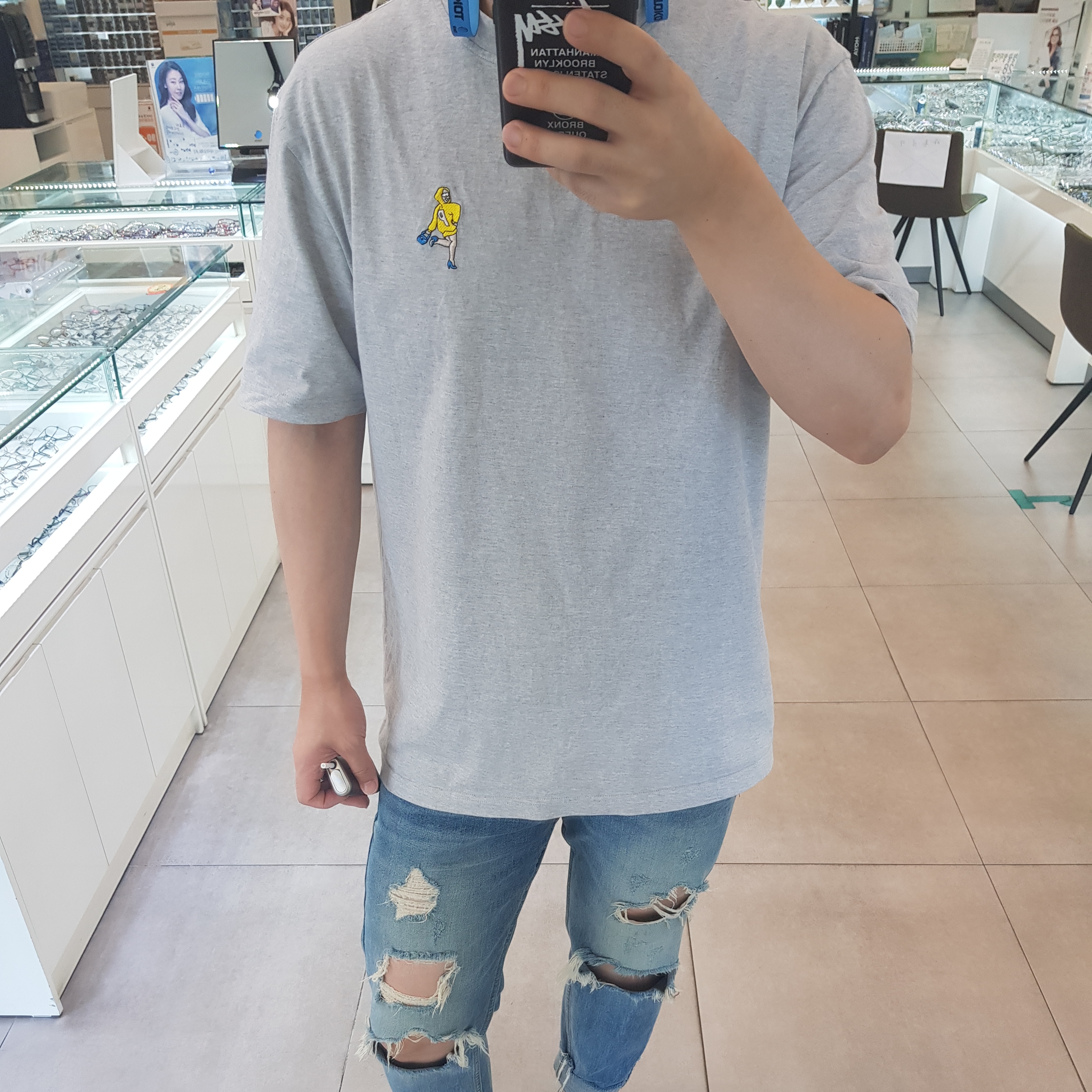Palace Handbag T-Shirt Grey Marl - 21SS 착용 스타일
