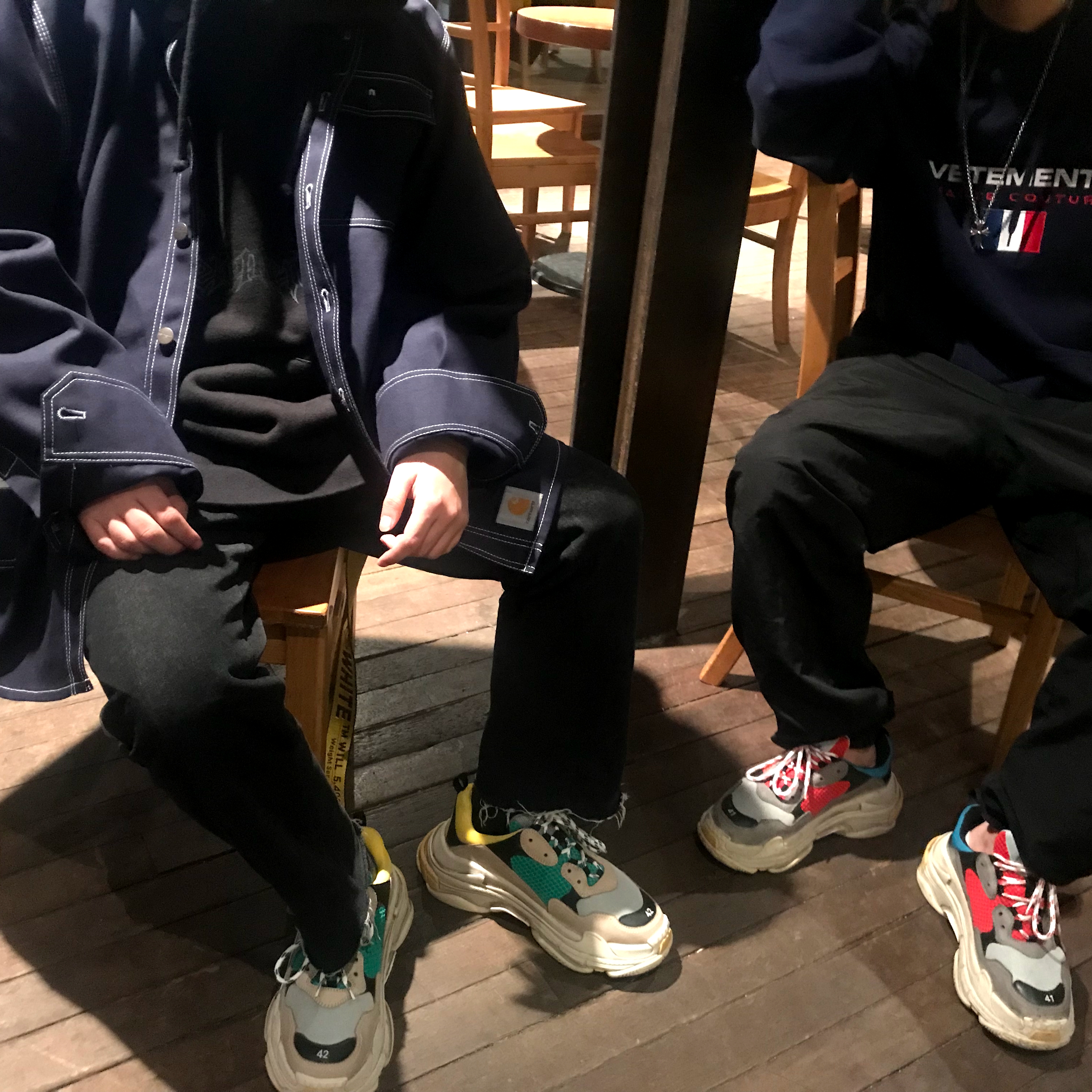 Balenciaga Triple S Grey Red Blue 2018 Reissue, Balenciaga Triple S Yellow Green 착용 스타일
