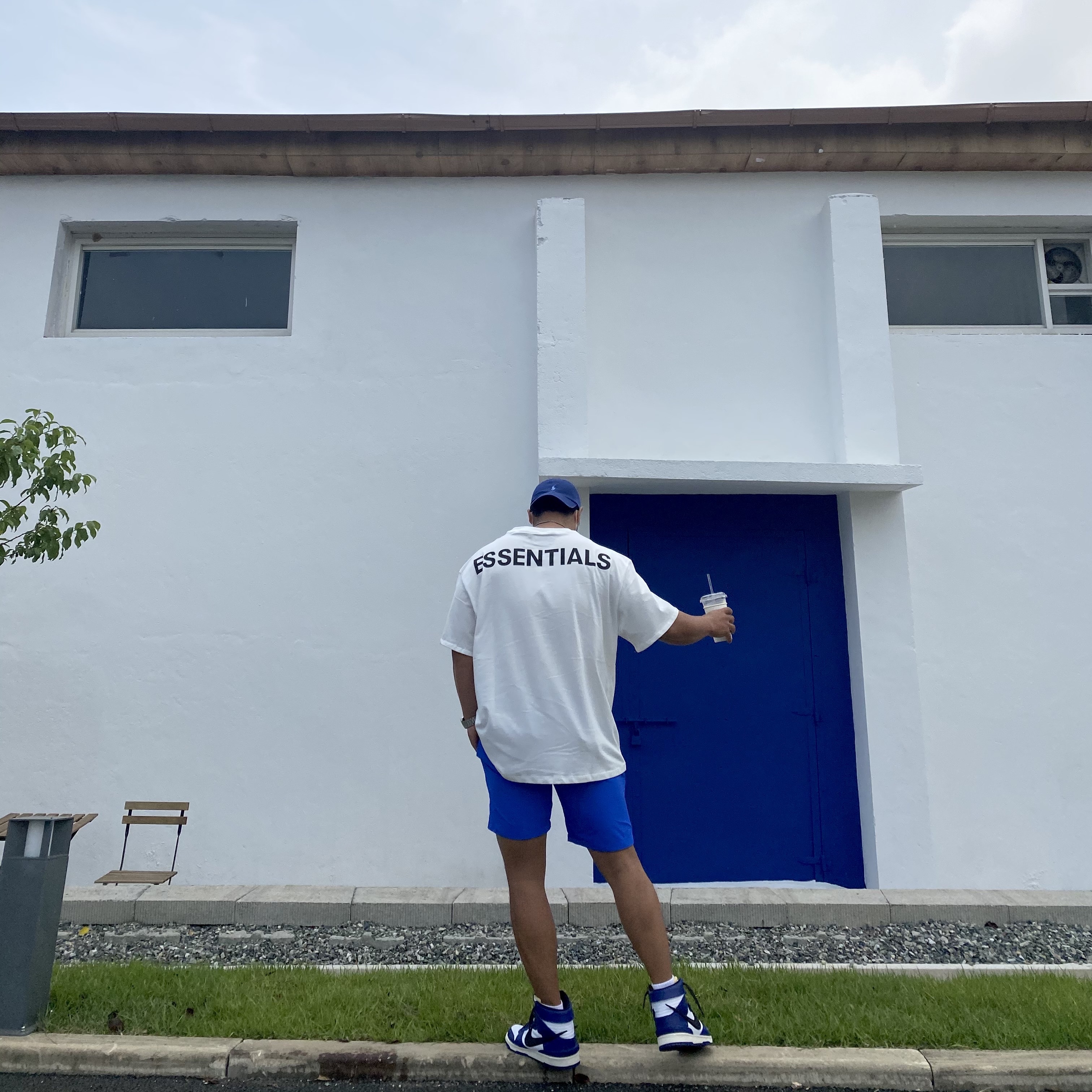 Nike x Ambush Dunk High Deep Royal Blue, Essentials T-Shirt Cream - 21SS 착용 스타일