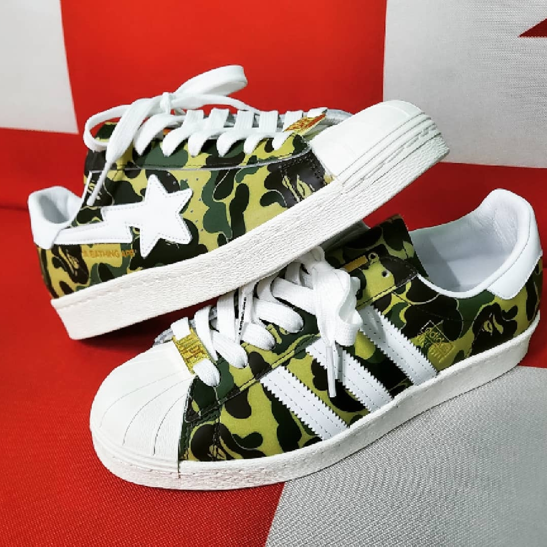 Adidas x BAPE Superstar 80s Green Camo 착용 스타일 - 1