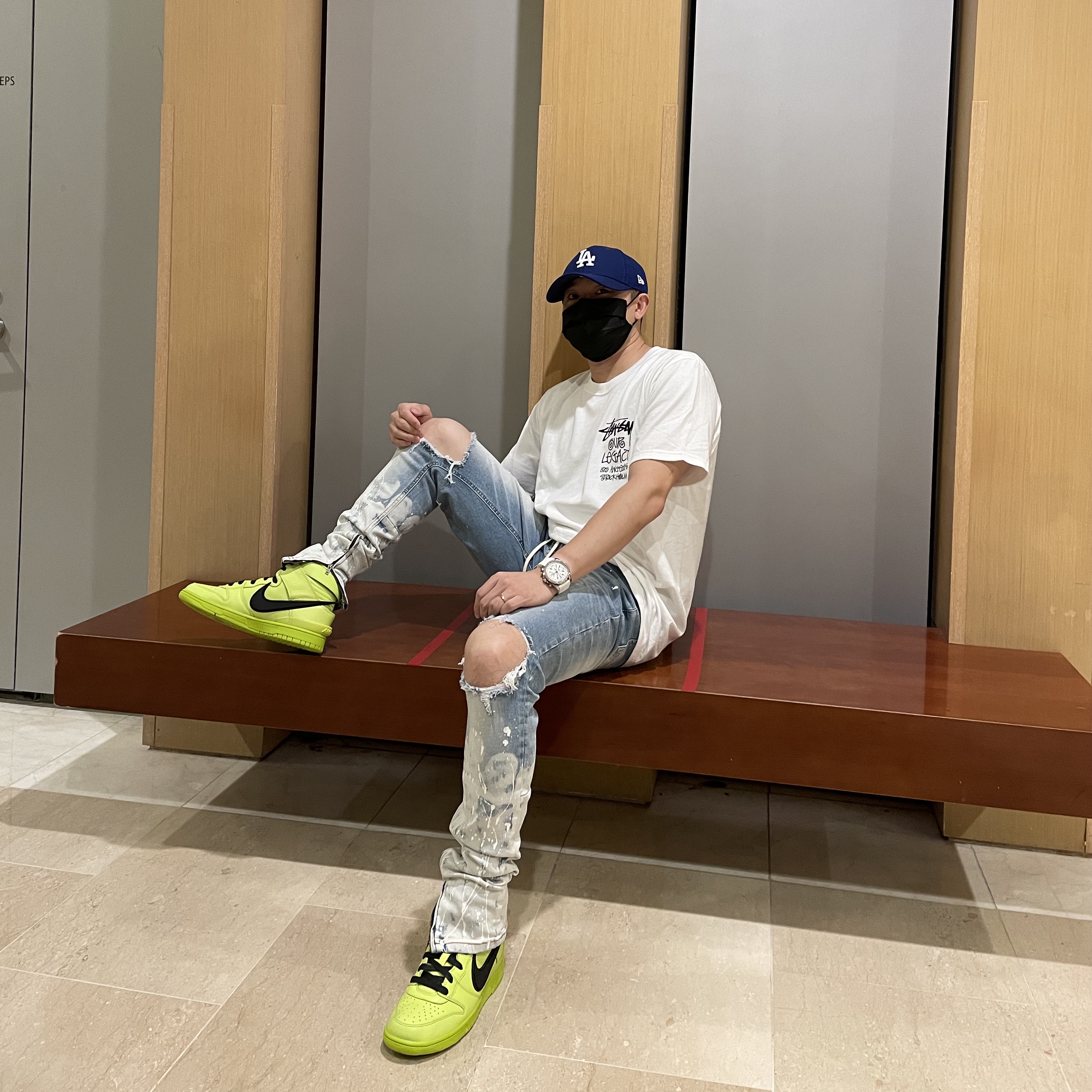 Nike x Ambush Dunk High Flash Lime, Stussy x Our Legacy Surfman T-Shirt White - 21SS 착용 스타일 - 2