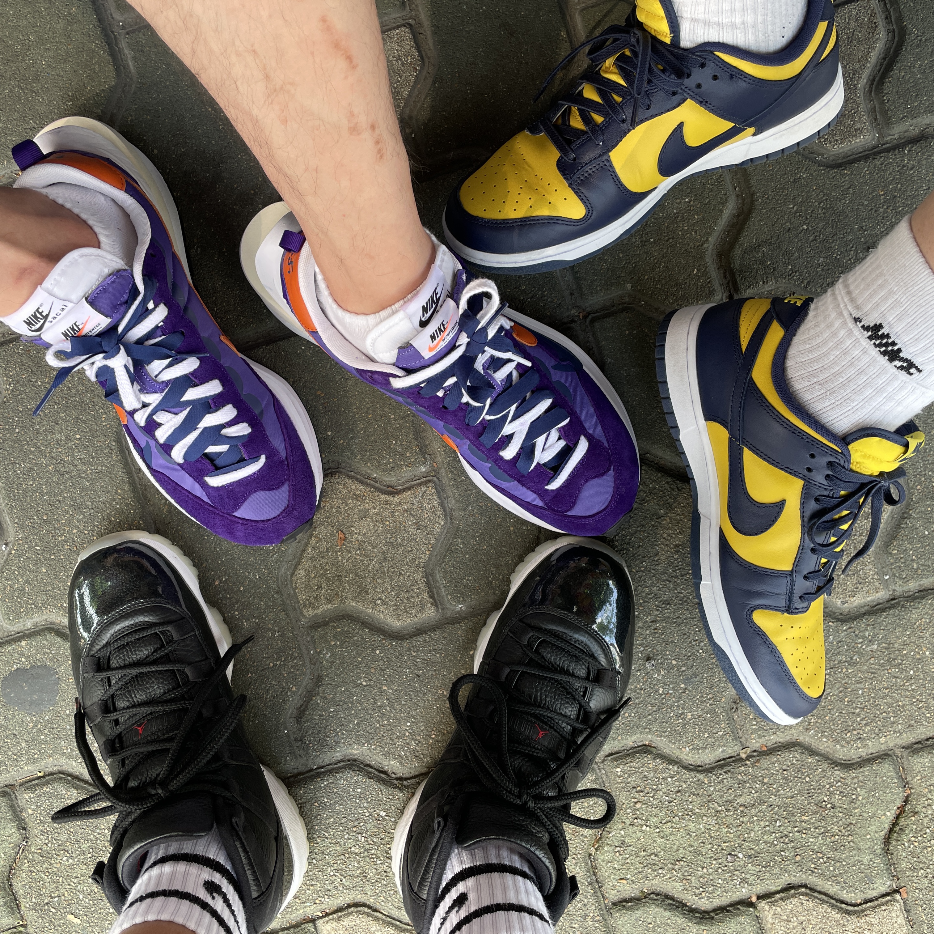 Nike x Sacai VaporWaffle Dark Iris, Jordan 11 Retro 72-10 착용 스타일