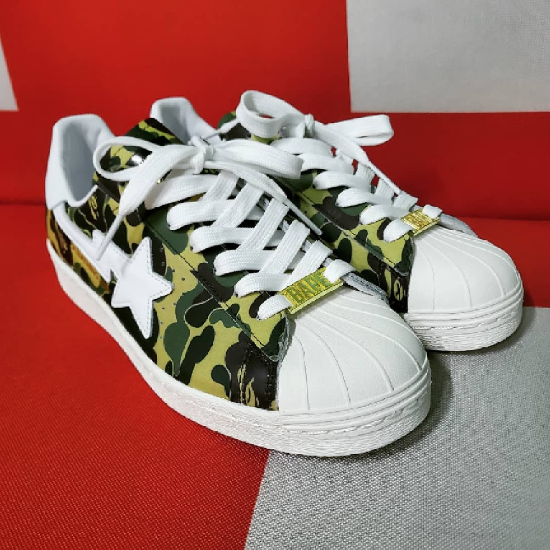 Adidas x BAPE Superstar 80s Green Camo 착용 스타일 - 2