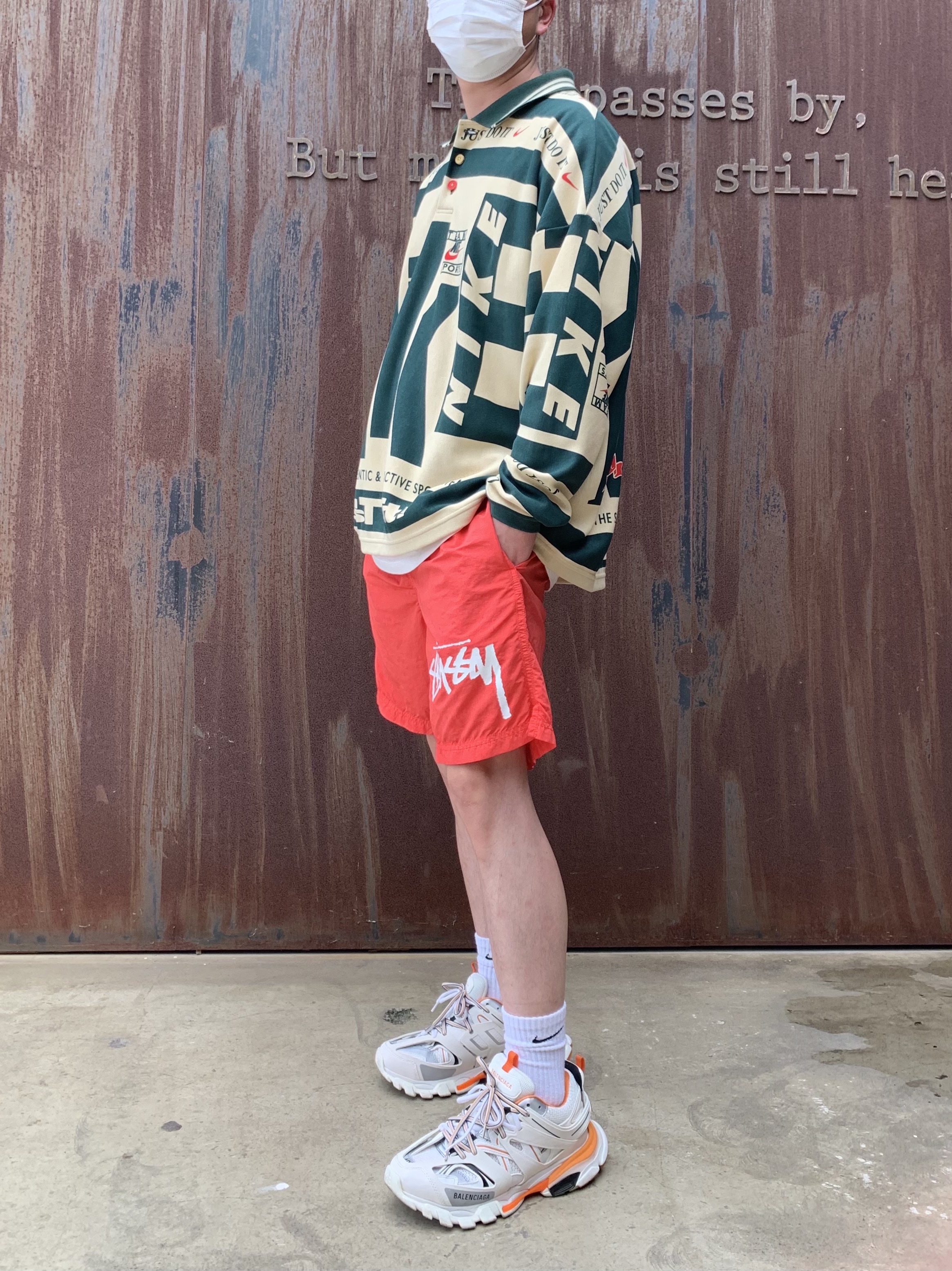 Nike x Cactus Plant Flea Market Long Sleeve Polo Natural - US/EU, Nike x Stussy Water Shorts Habanero Red 착용 스타일