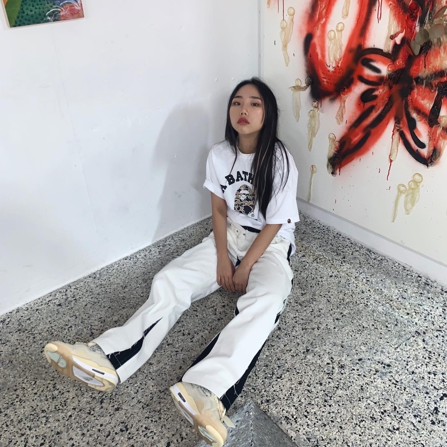 (W) Jordan 4 x Off-White Retro SP Sail 착용 스타일