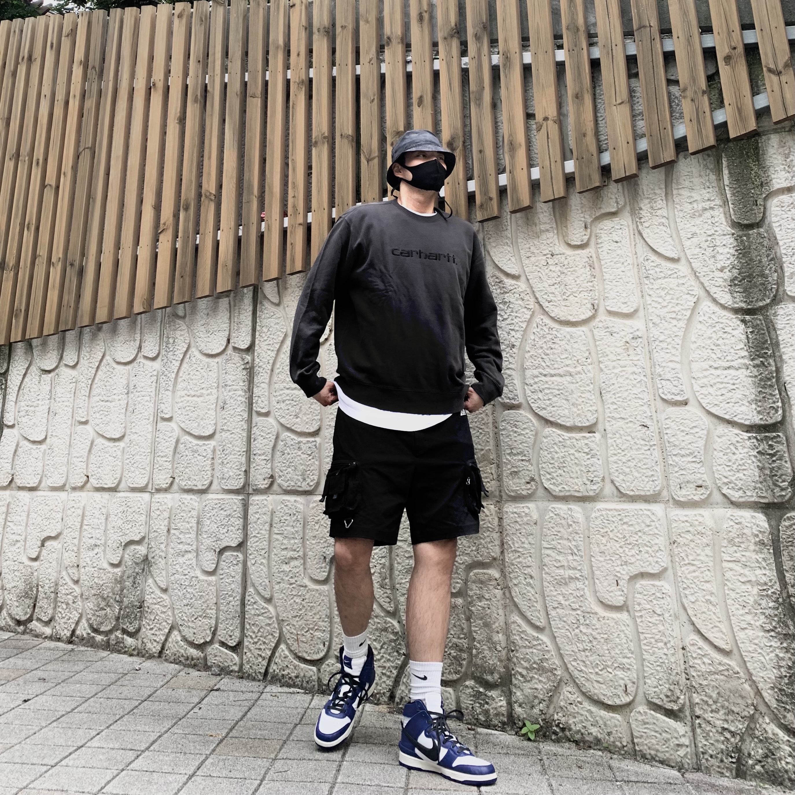 Nike x Ambush Dunk High Deep Royal Blue, Nike NRG Bucket Hat Black 착용 스타일 - 2