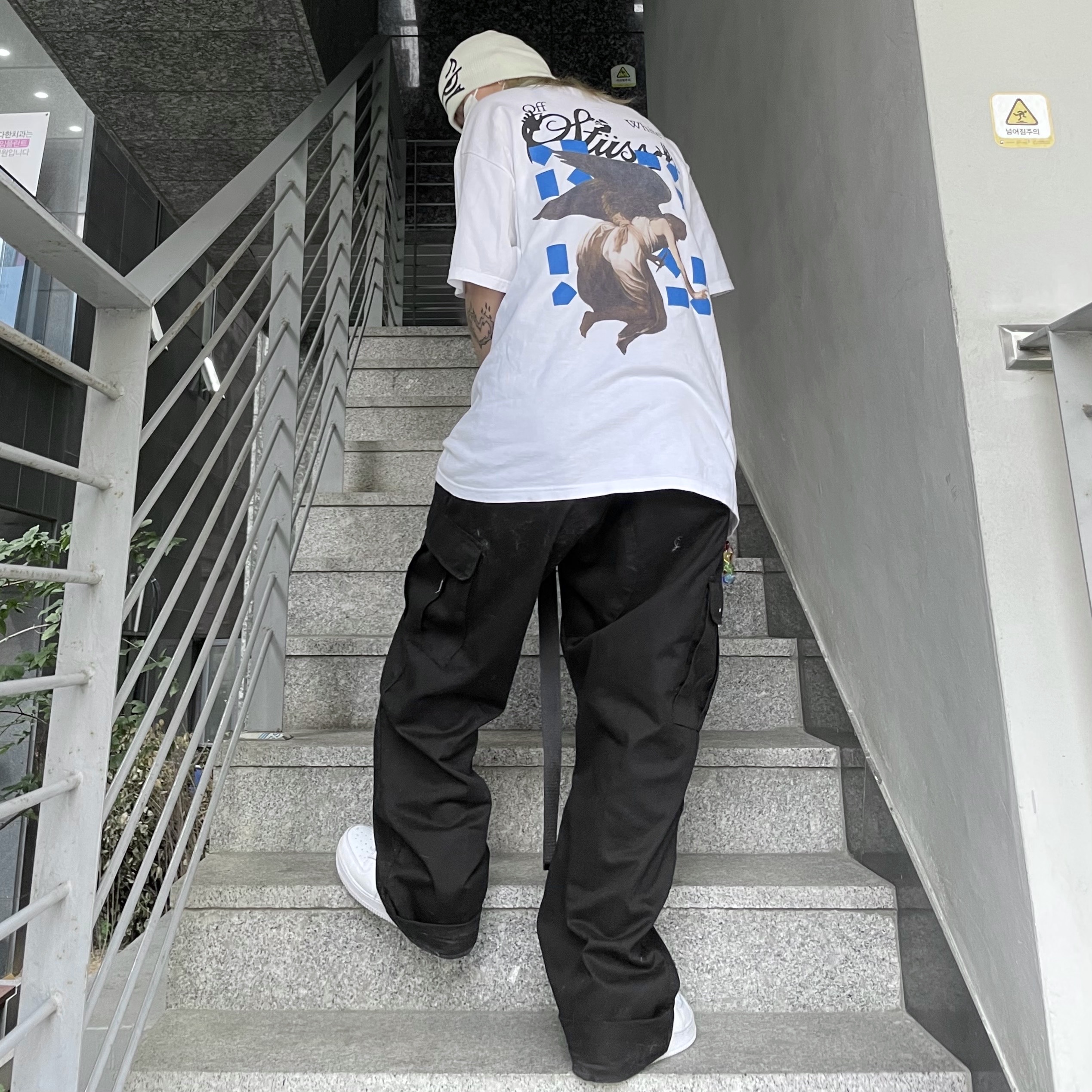 Nike Air Force 1 '07 Low White, Stussy x Off-White 40 WT T-Shirt 착용 스타일 - 2