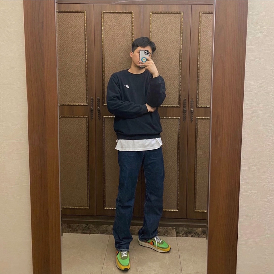 Nike x Sacai LDWaffle Green Multi 착용 스타일