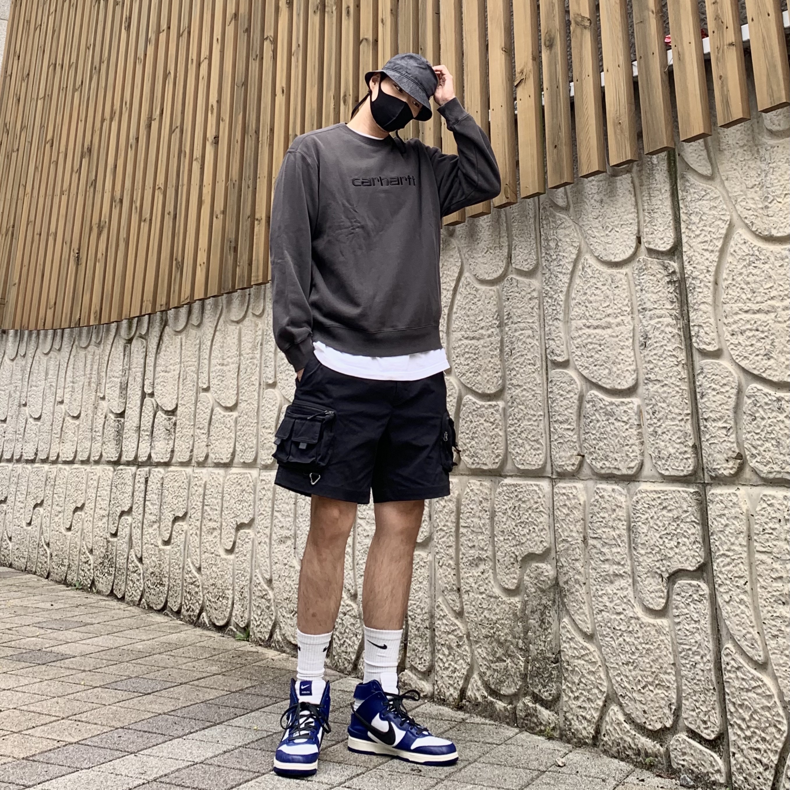 Nike x Ambush Dunk High Deep Royal Blue, Nike NRG Bucket Hat Black 착용 스타일 - 1