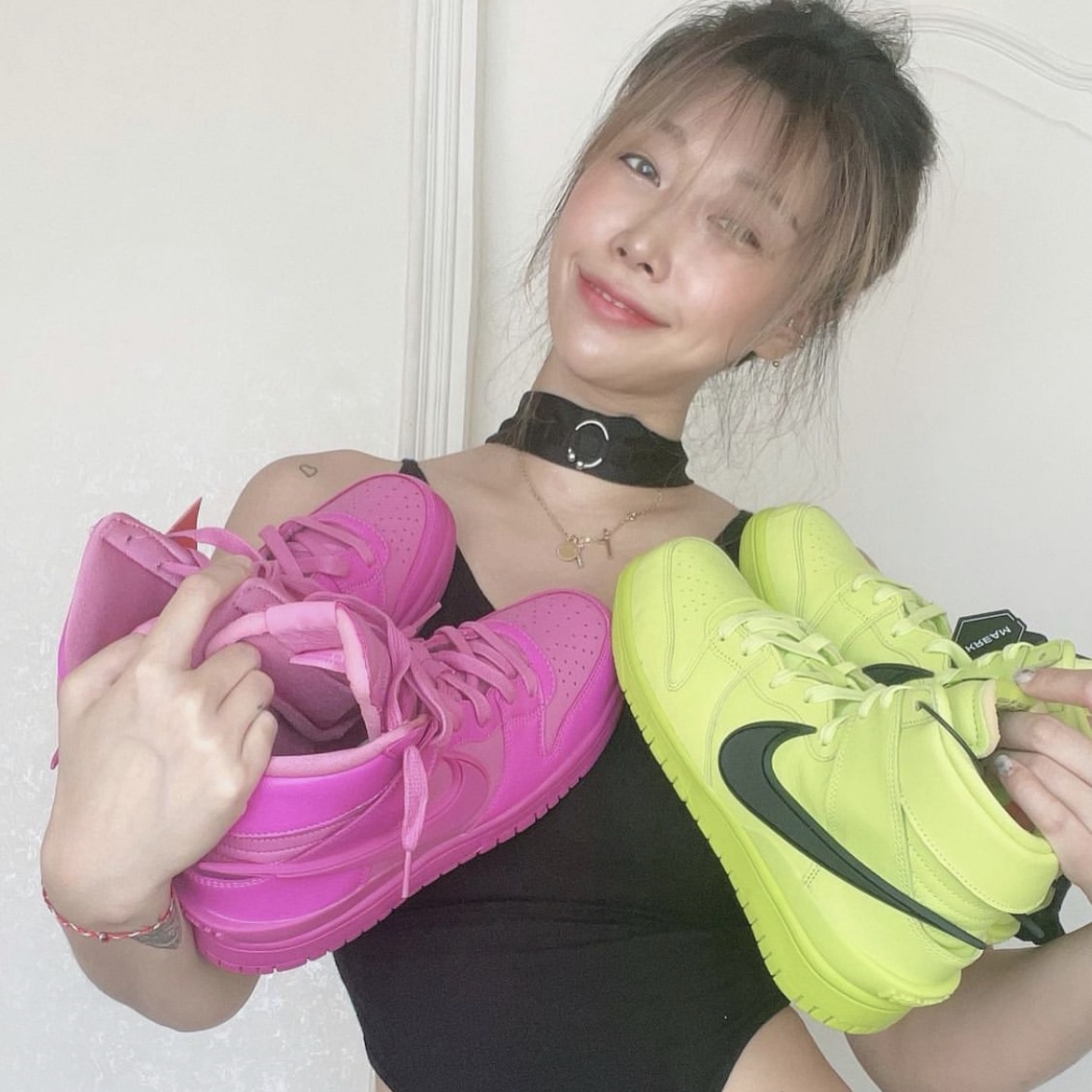 Nike x Ambush Dunk High Flash Lime, Nike x Ambush Dunk High Cosmic Fuchsia 착용 스타일