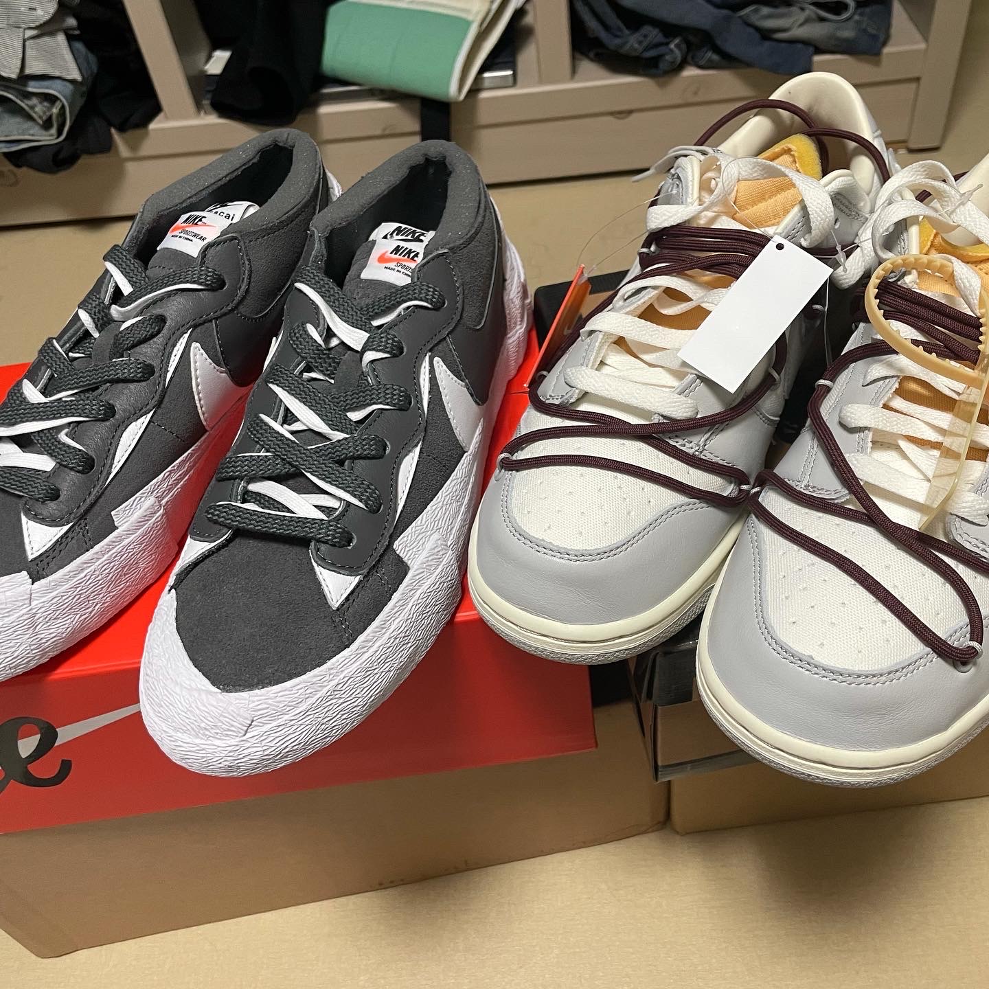 Nike x Off-White Dunk Low The 50 - Lot 46, Nike x Sacai Blazer Low Iron Grey 착용 스타일 - 3