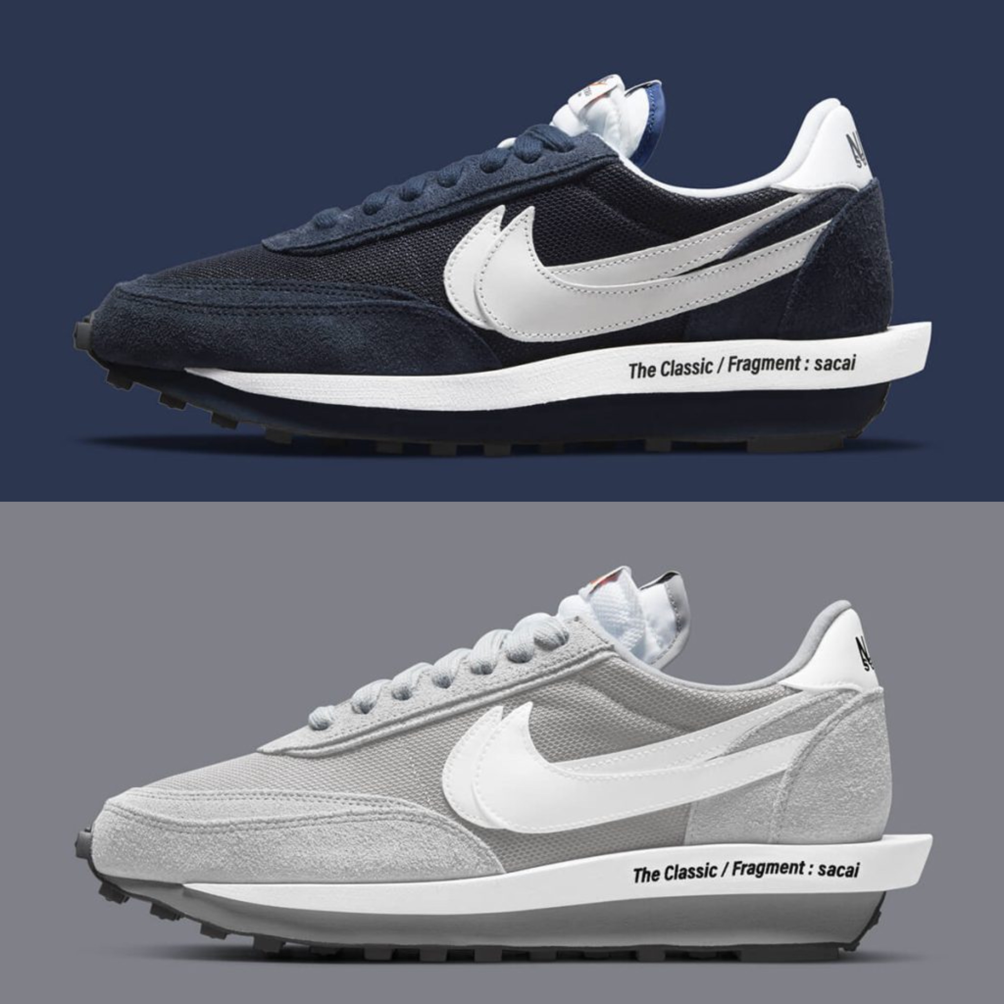 Nike x Sacai x Fragment LDWaffle Blackened Blue, Nike x Sacai x Fragment LDWaffle Light Smoke Grey 착용 스타일 - 3