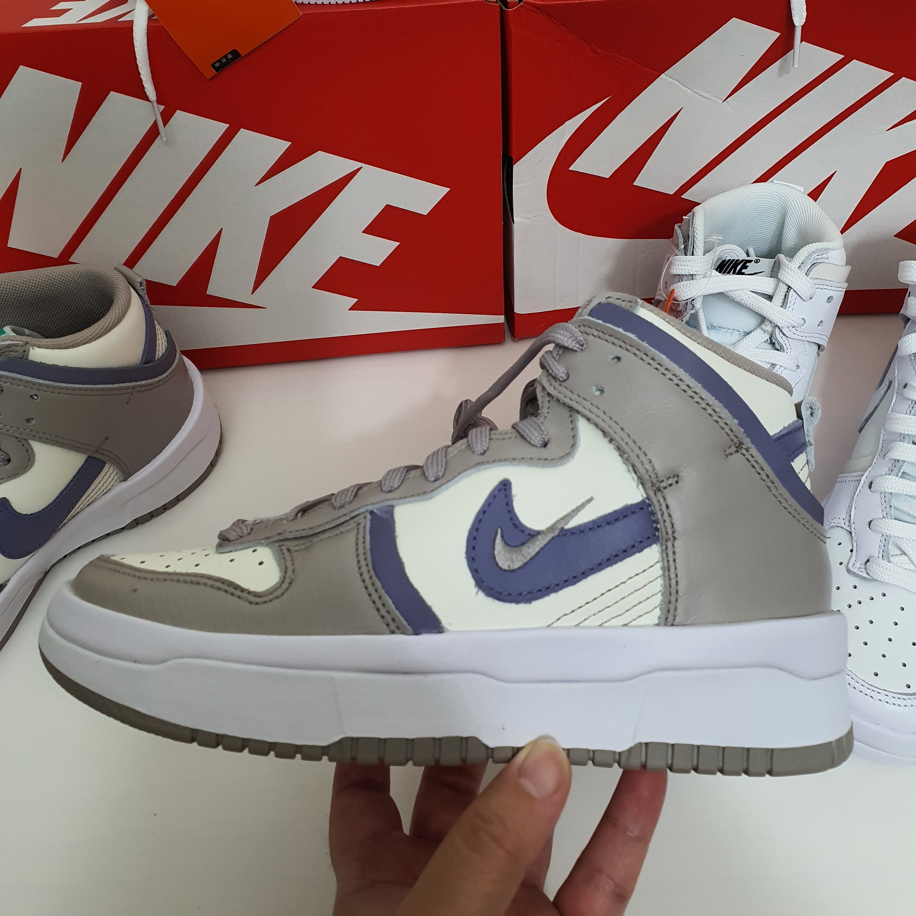 (W) Nike Dunk High Up Iron Purple, (W) Nike Dunk High Up Summit White 착용 스타일 - 4