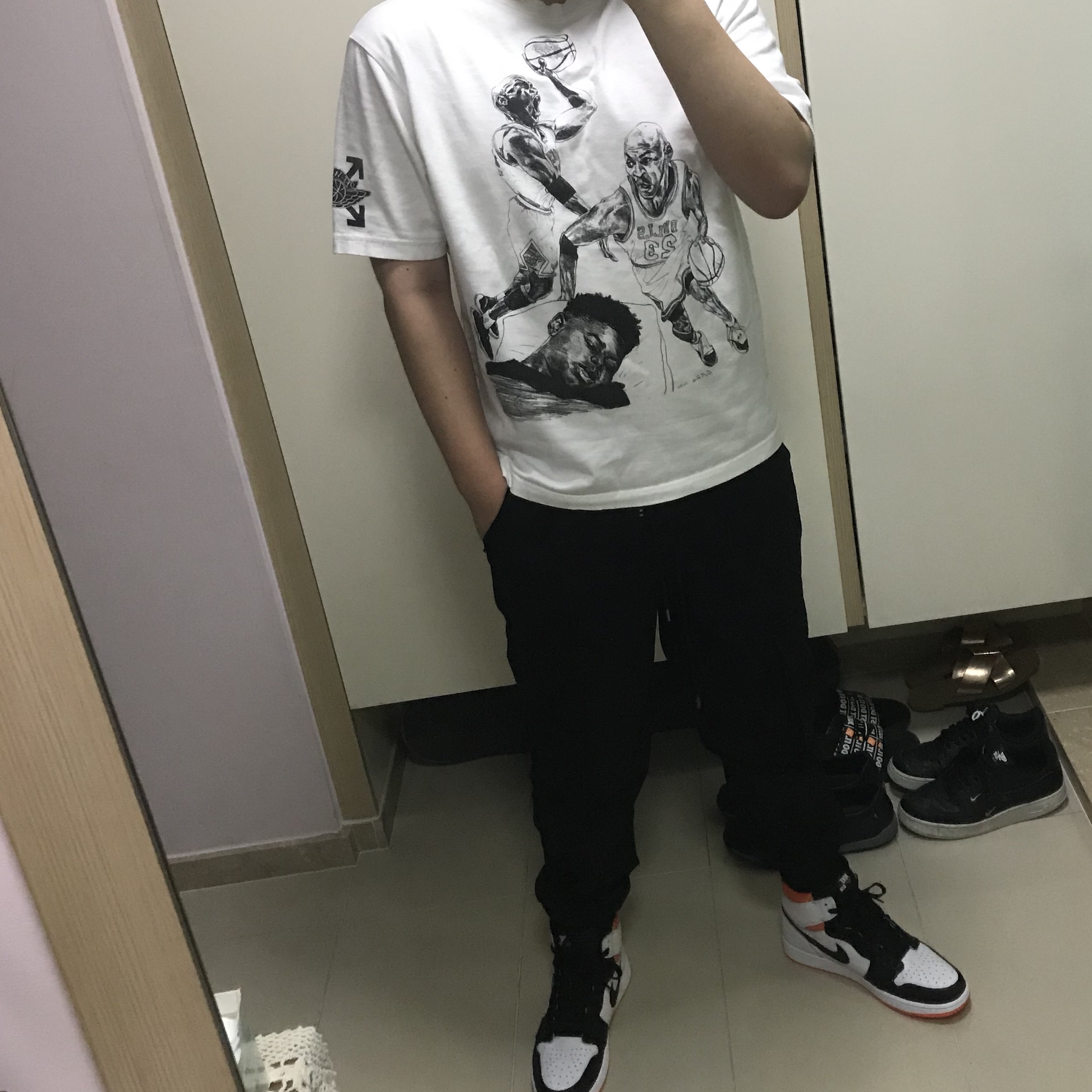 Jordan 1 Retro High OG Electro Orange, Jordan x Off-White S/S T-Shirt White - Asia 착용 스타일