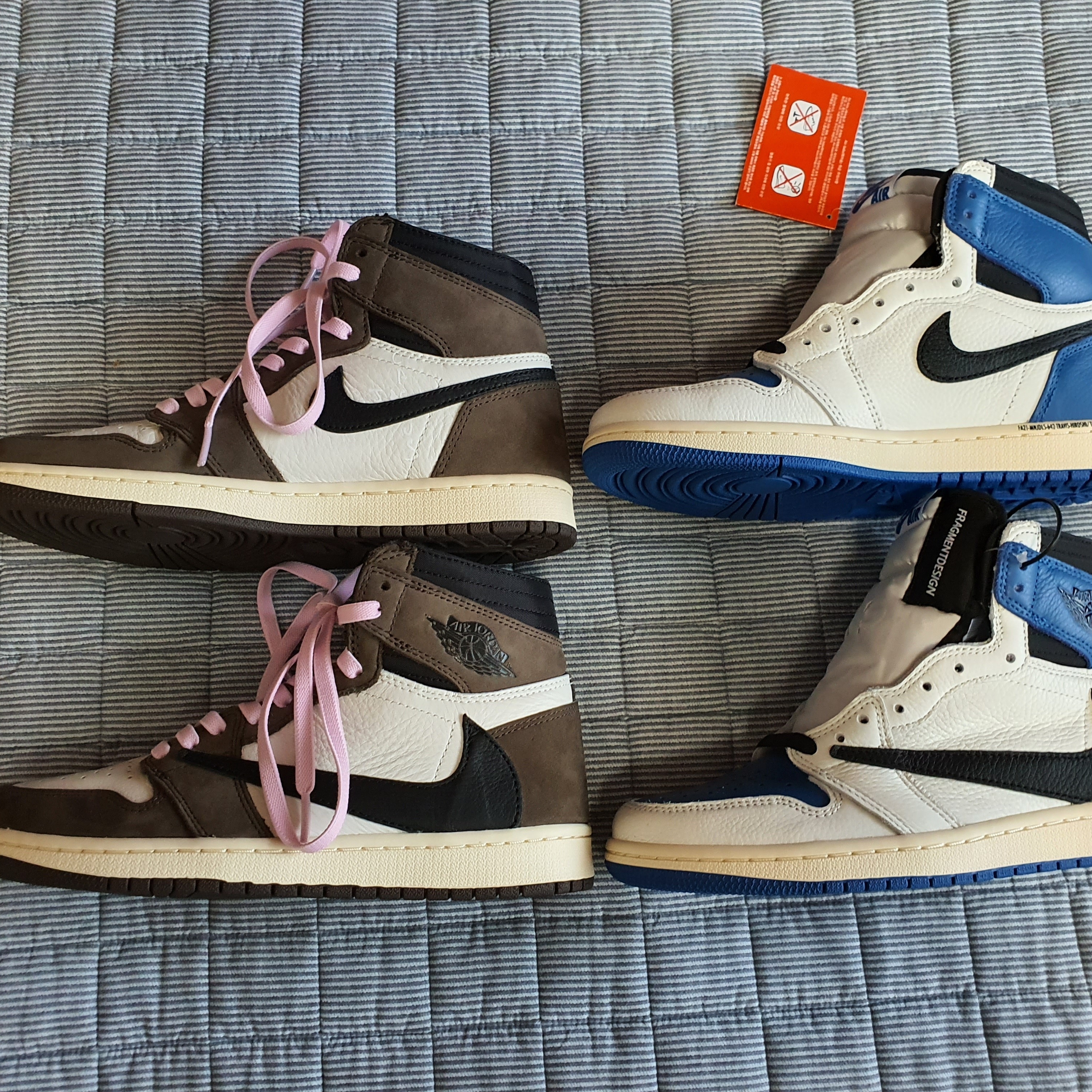 Jordan 1 x Travis Scott Retro High OG SP Mocha, Jordan 1 x Travis Scott x Fragment Retro High OG SP Military Blue 착용 스타일 - 2