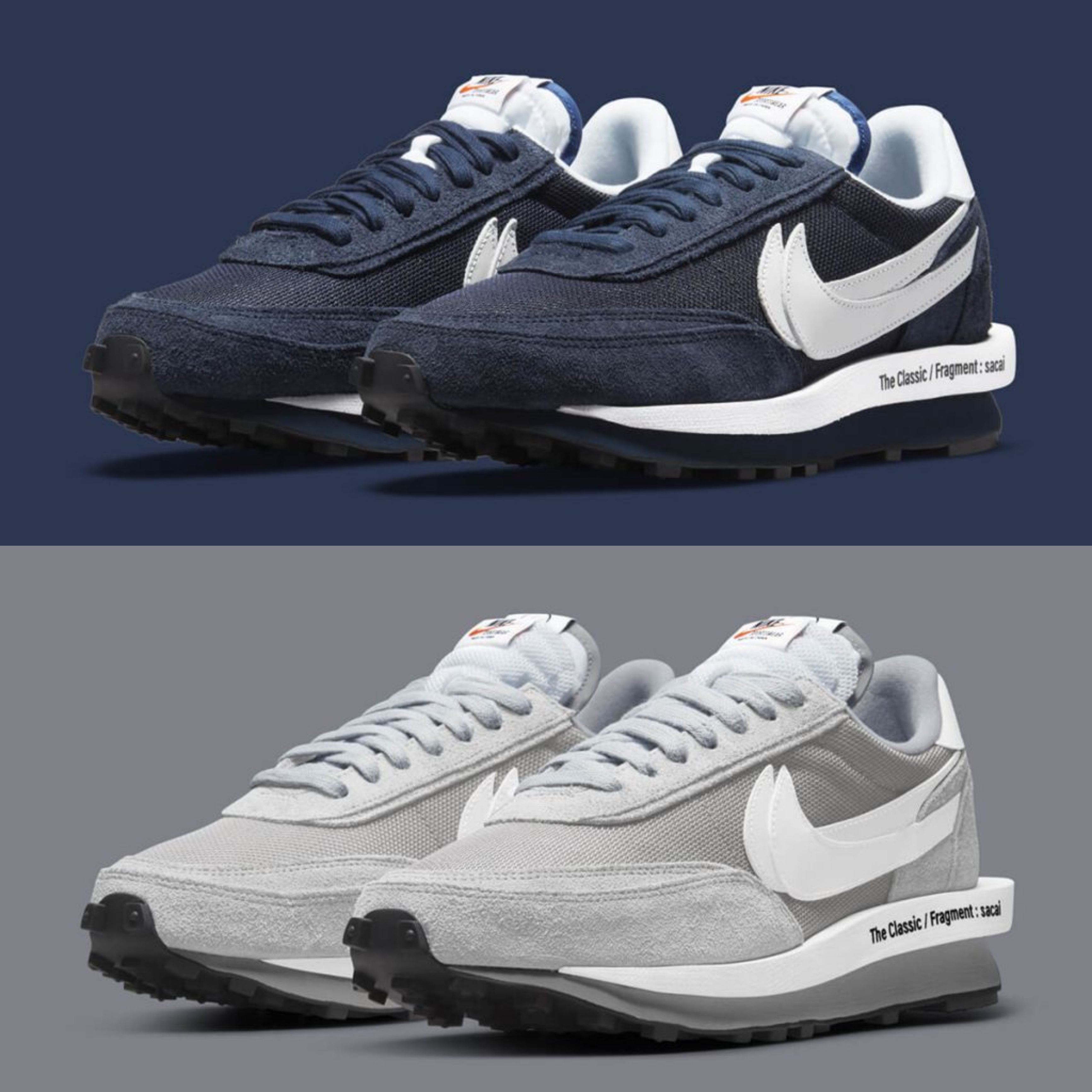 Nike x Sacai x Fragment LDWaffle Blackened Blue, Nike x Sacai x Fragment LDWaffle Light Smoke Grey 착용 스타일 - 2