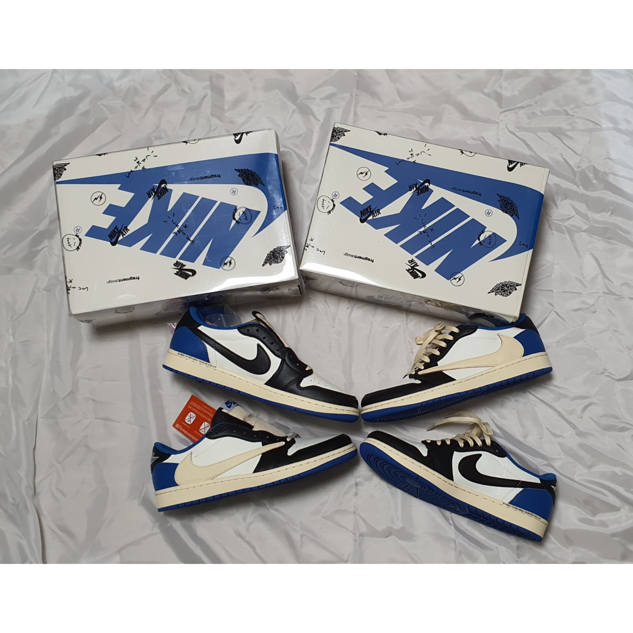 Jordan 1 x Travis Scott x Fragment Retro Low OG SP Military Blue 착용 스타일 - 1