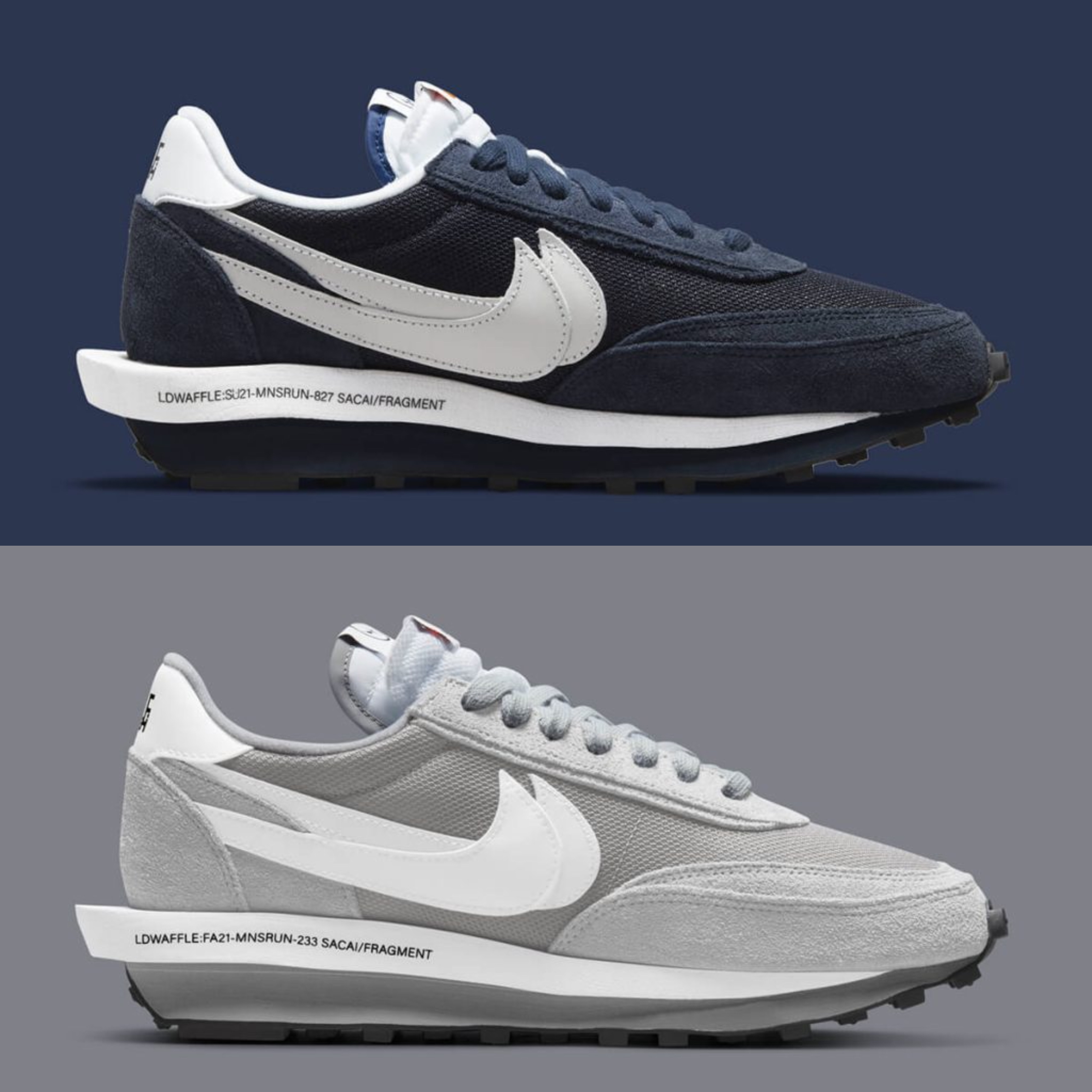 Nike x Sacai x Fragment LDWaffle Blackened Blue, Nike x Sacai x Fragment LDWaffle Light Smoke Grey 착용 스타일 - 4