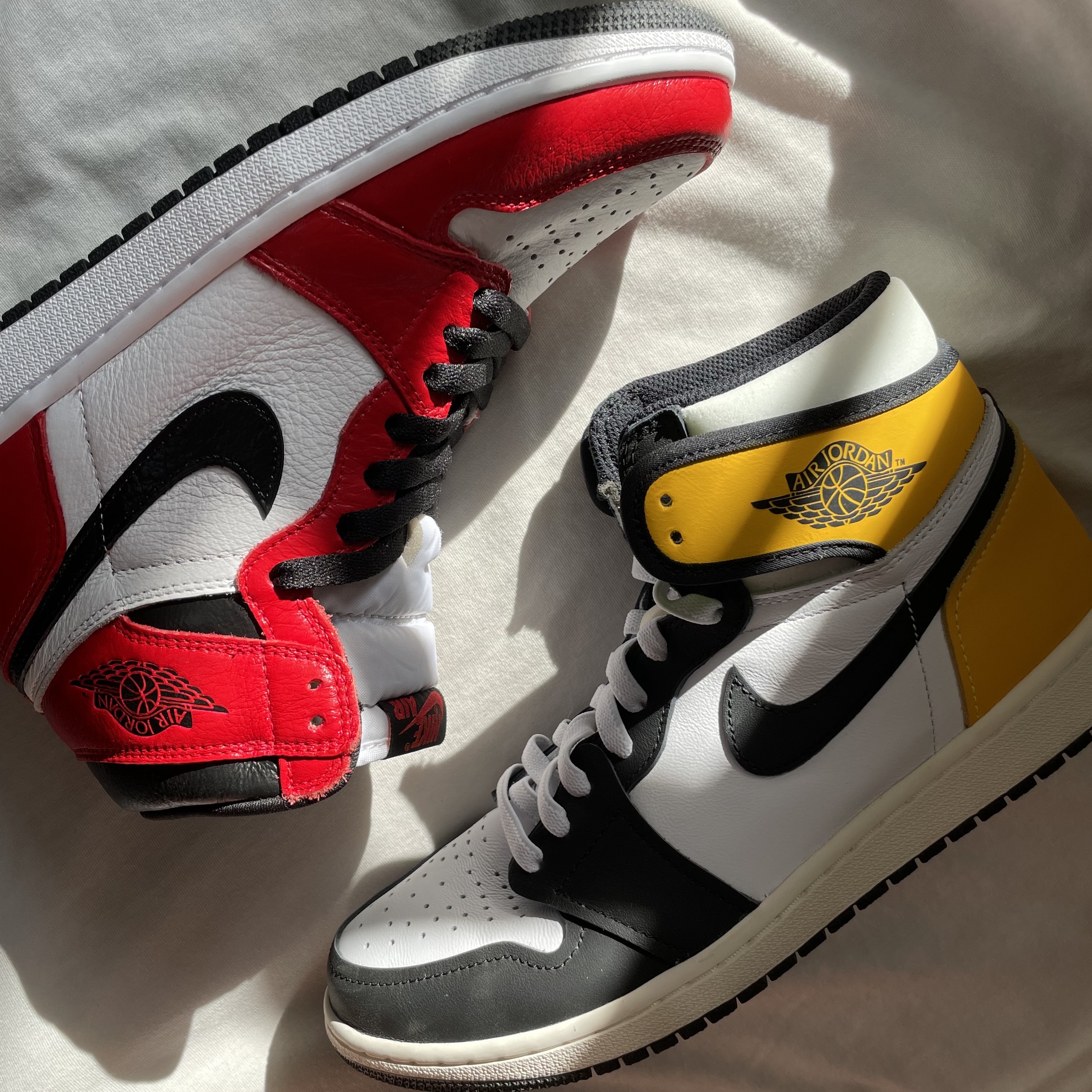 Jordan 1 Retro High OG Light Fusion Red, Jordan 1 Retro High OG Volt Gold 착용 스타일