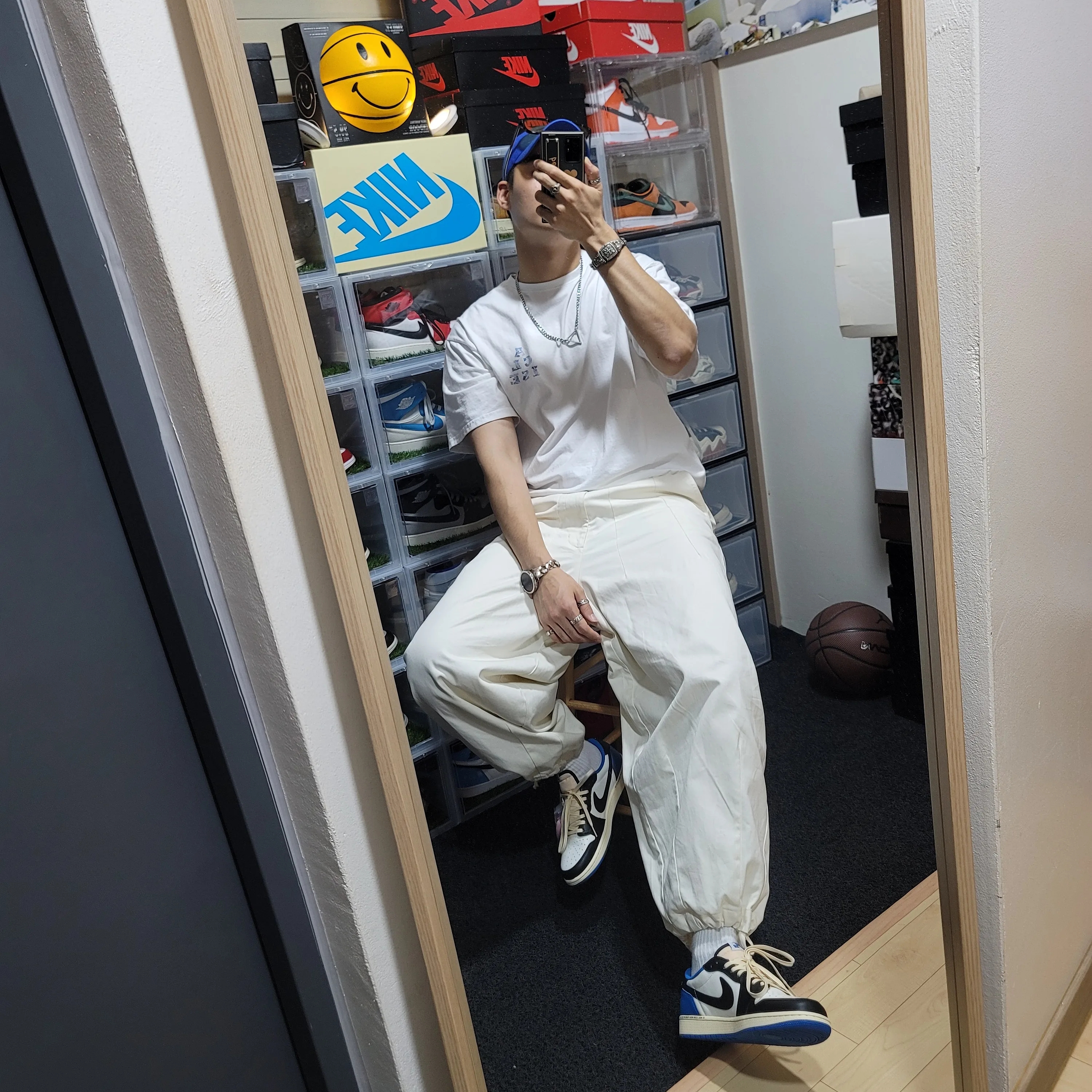 Jordan 1 x Travis Scott x Fragment Retro Low OG SP Military Blue 착용 스타일