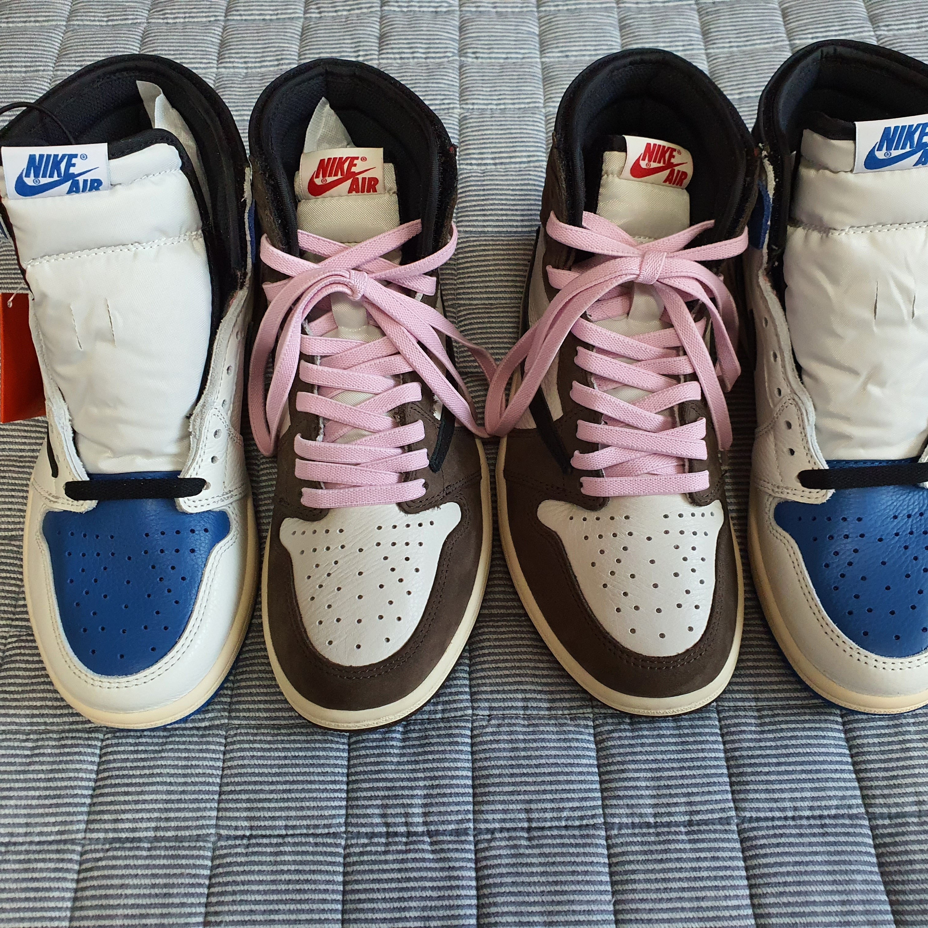 Jordan 1 x Travis Scott Retro High OG SP Mocha, Jordan 1 x Travis Scott x Fragment Retro High OG SP Military Blue 착용 스타일 - 3