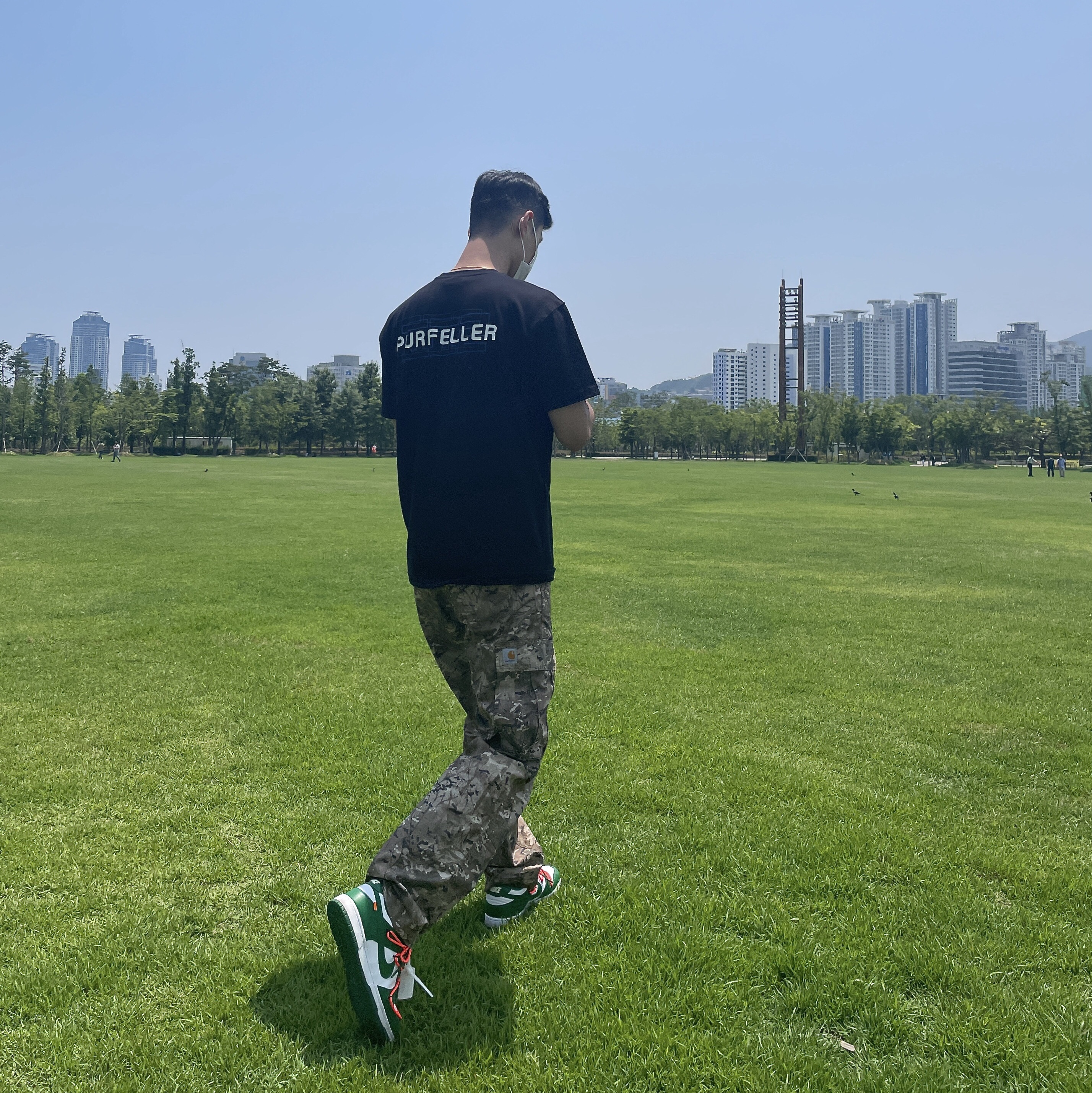 Nike x Off-White Dunk Low Pine Green 착용 스타일