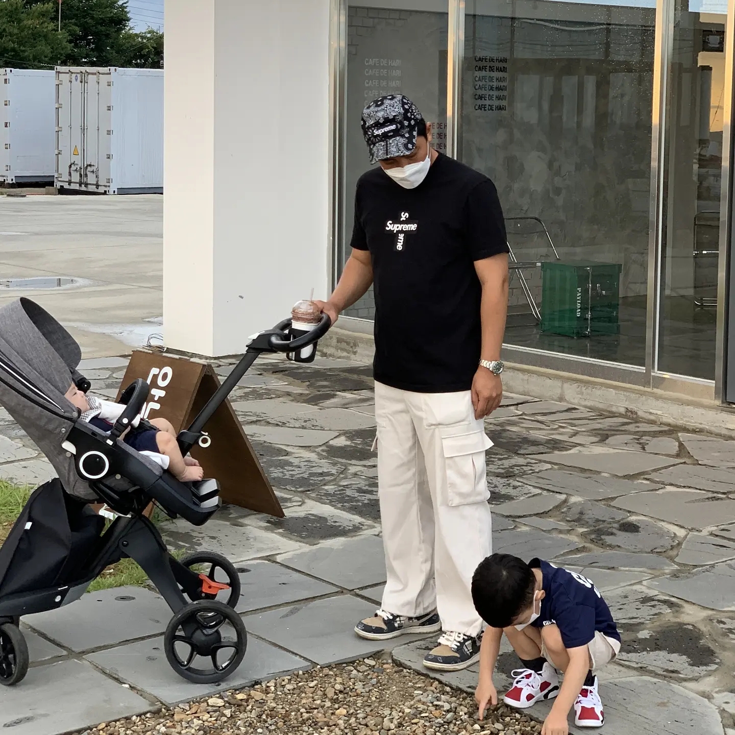 Supreme Bandana Camp Cap Black - 21SS, Supreme Cross Box Logo T-Shirt Black - 20FW 착용 스타일