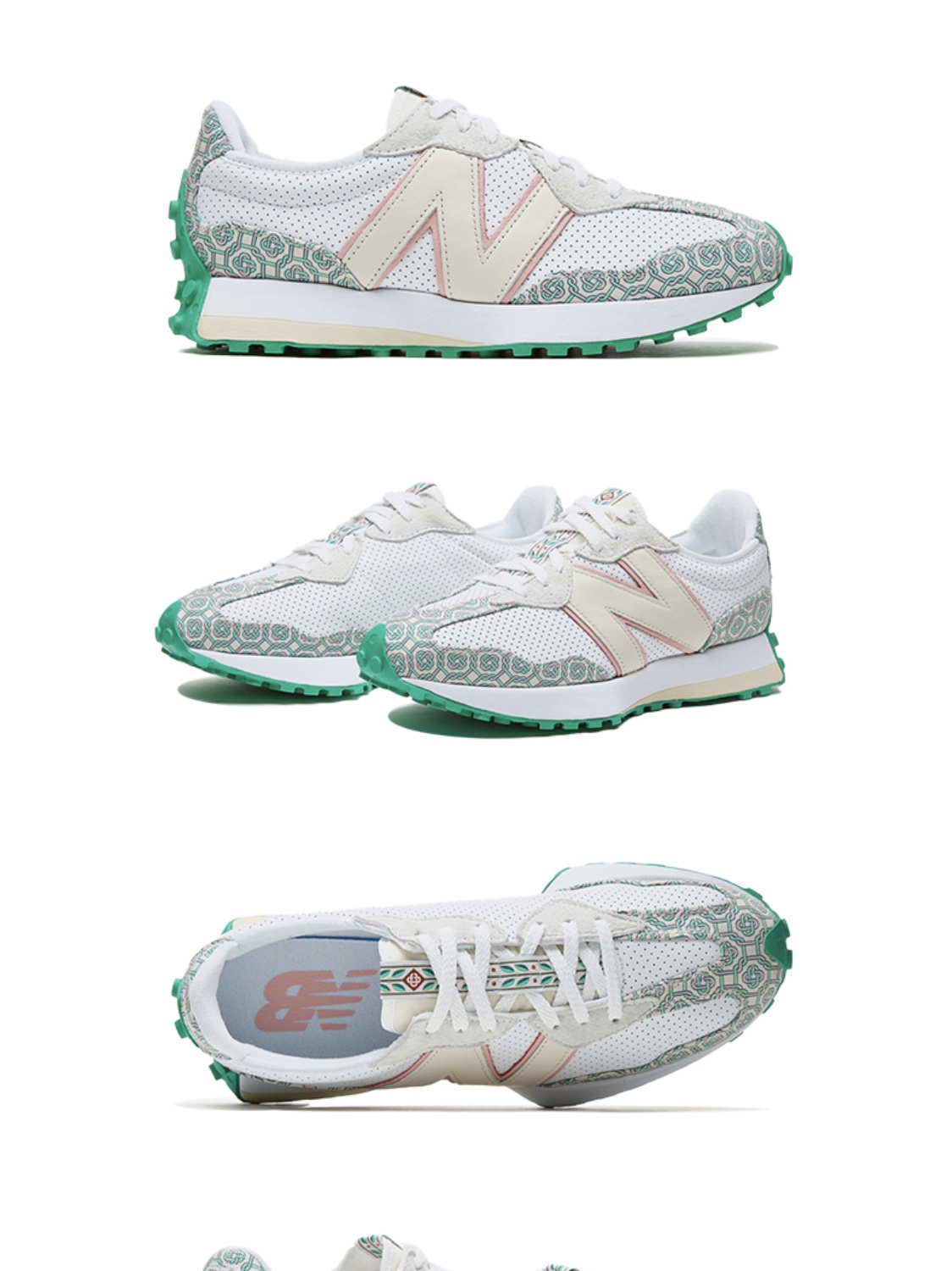 New Balance x Casablanca 327 Idealist Monogram White Green 착용 스타일 - 2