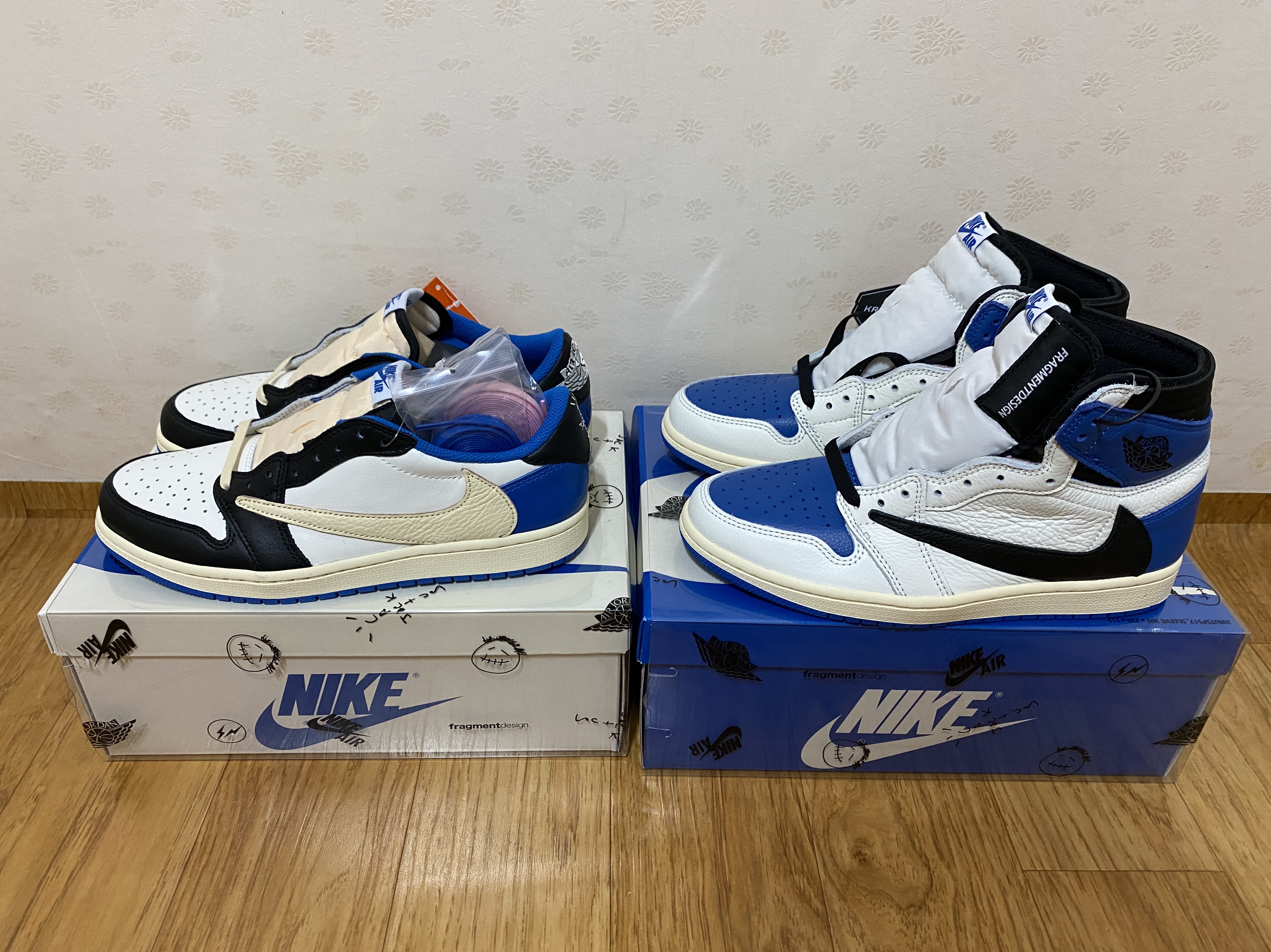 Jordan 1 x Travis Scott x Fragment Retro Low OG SP Military Blue, Jordan 1 x Travis Scott x Fragment Retro High OG SP Military Blue 착용 스타일 - 1