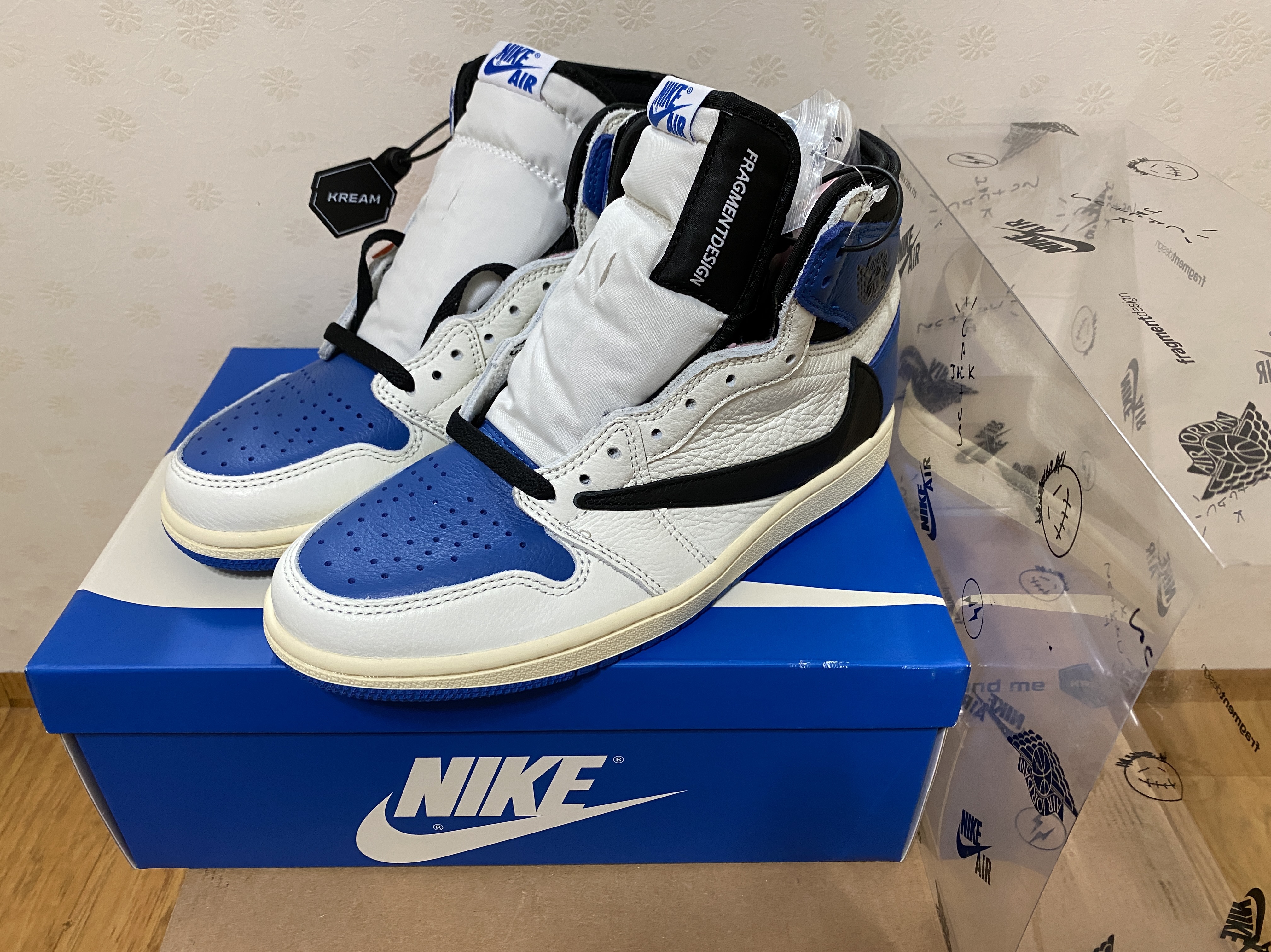 Jordan 1 x Travis Scott x Fragment Retro Low OG SP Military Blue, Jordan 1 x Travis Scott x Fragment Retro High OG SP Military Blue 착용 스타일 - 2