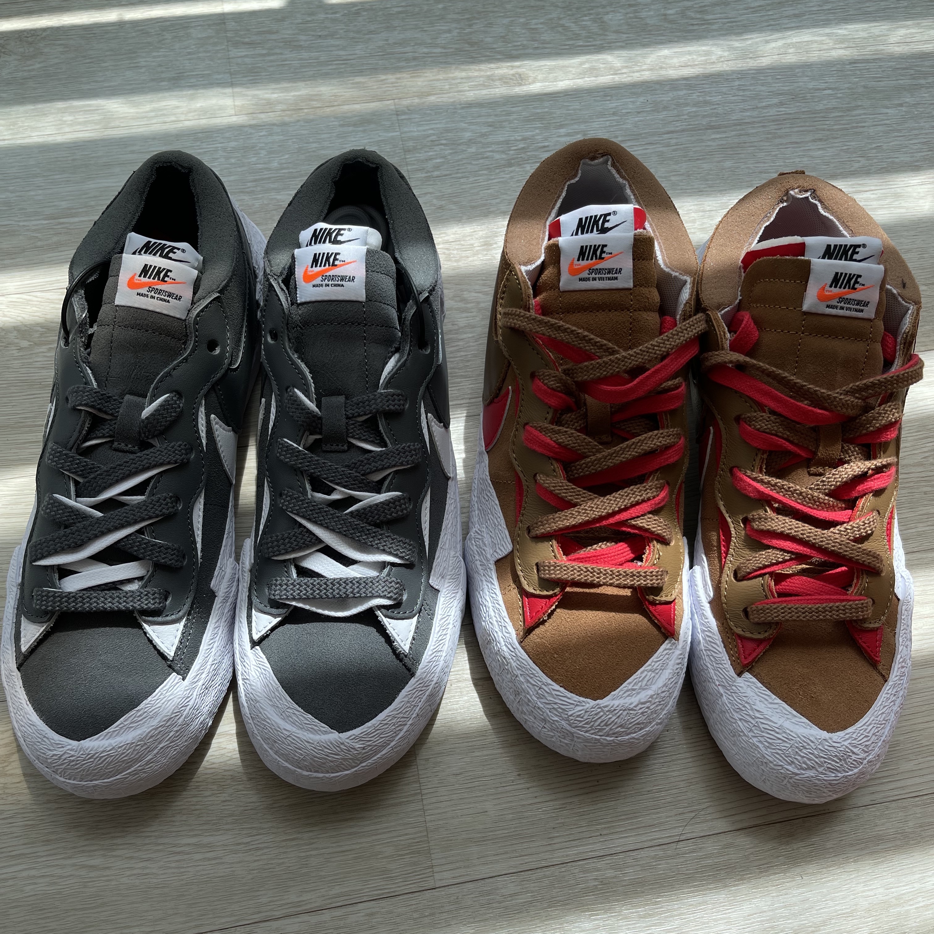 Nike x Sacai Blazer Low Iron Grey, Nike x Sacai Blazer Low British Tan 착용 스타일