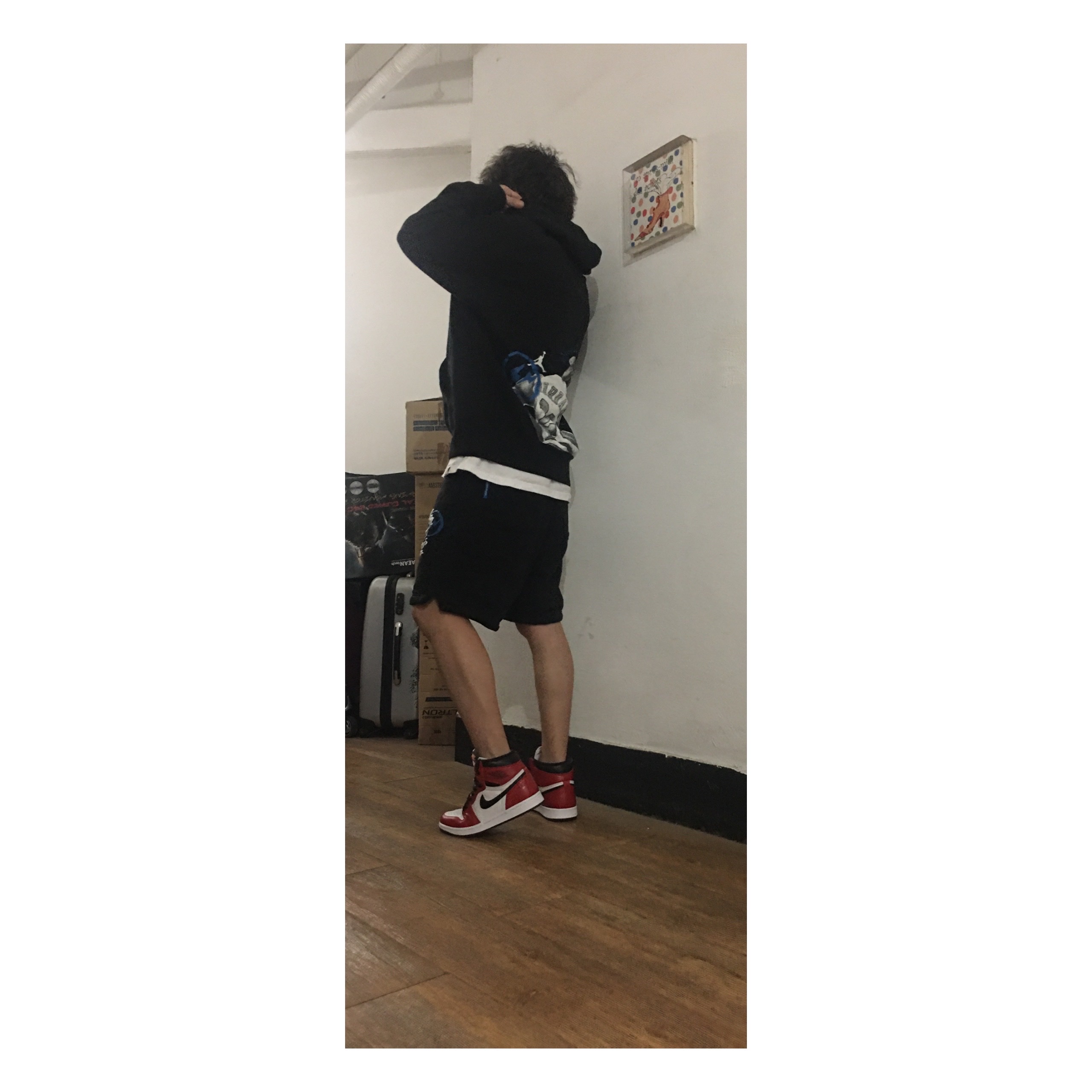Jordan x Travis Scott x Fragment Hoodie Black (DJ0615-010), Jordan x Travis Scott x Fragment Shorts Black (DJ0617-010) 착용 스타일 - 2
