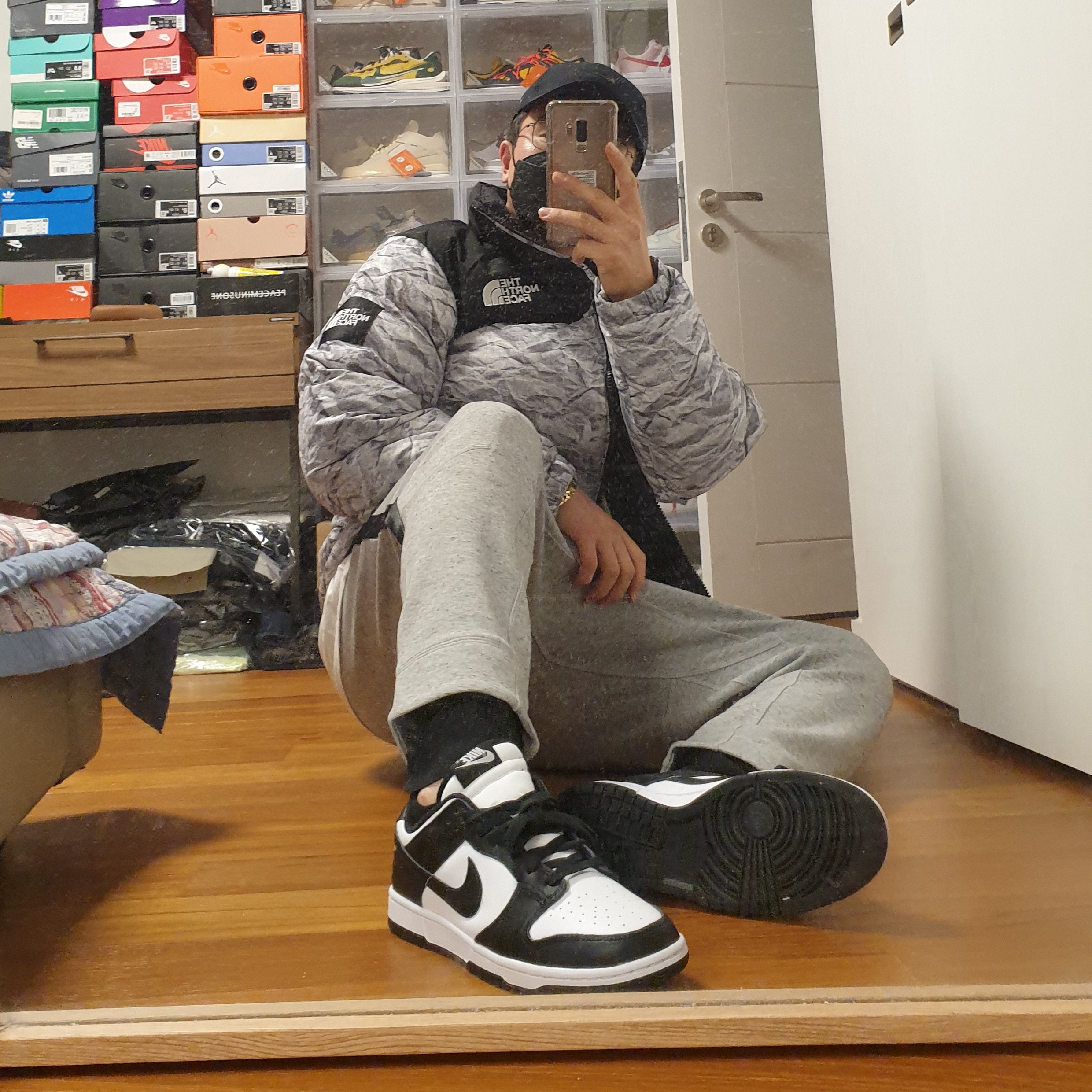 Nike x Sacai NRG Fleece Pants Dark Grey Heather - US/EU, Nike Dunk Low Retro Black 착용 스타일 - 4