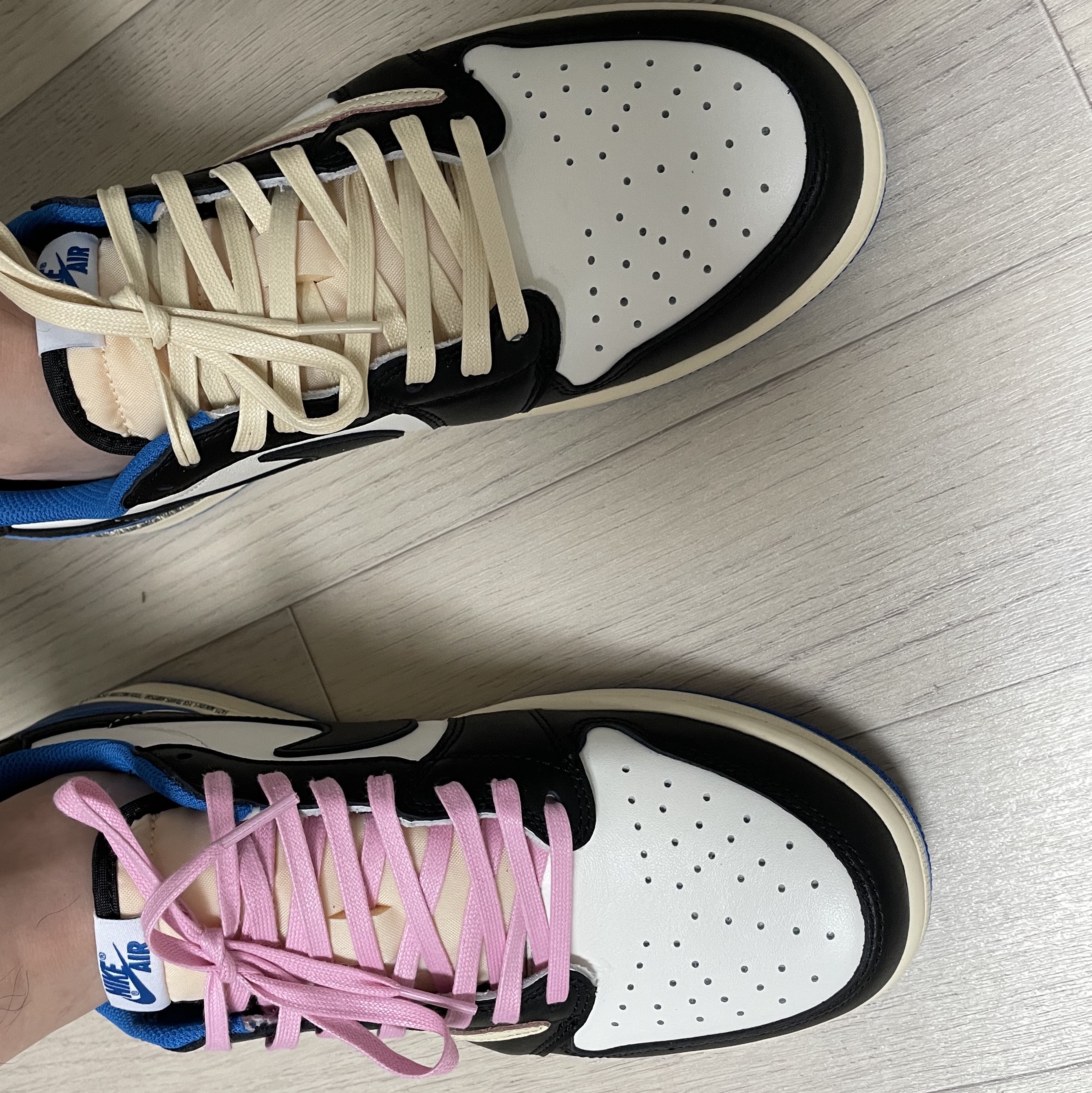 Jordan 1 x Travis Scott x Fragment Retro Low OG SP Military Blue 착용 스타일 - 2