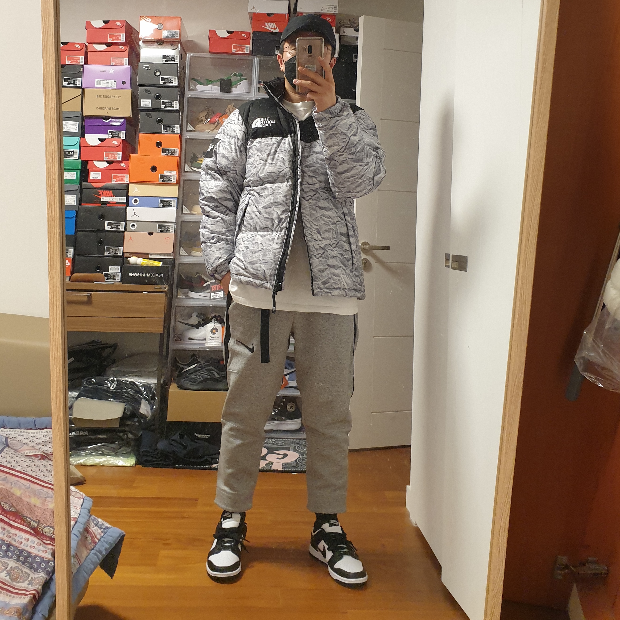 Nike x Sacai NRG Fleece Pants Dark Grey Heather - US/EU, Nike Dunk Low Retro Black 착용 스타일 - 2