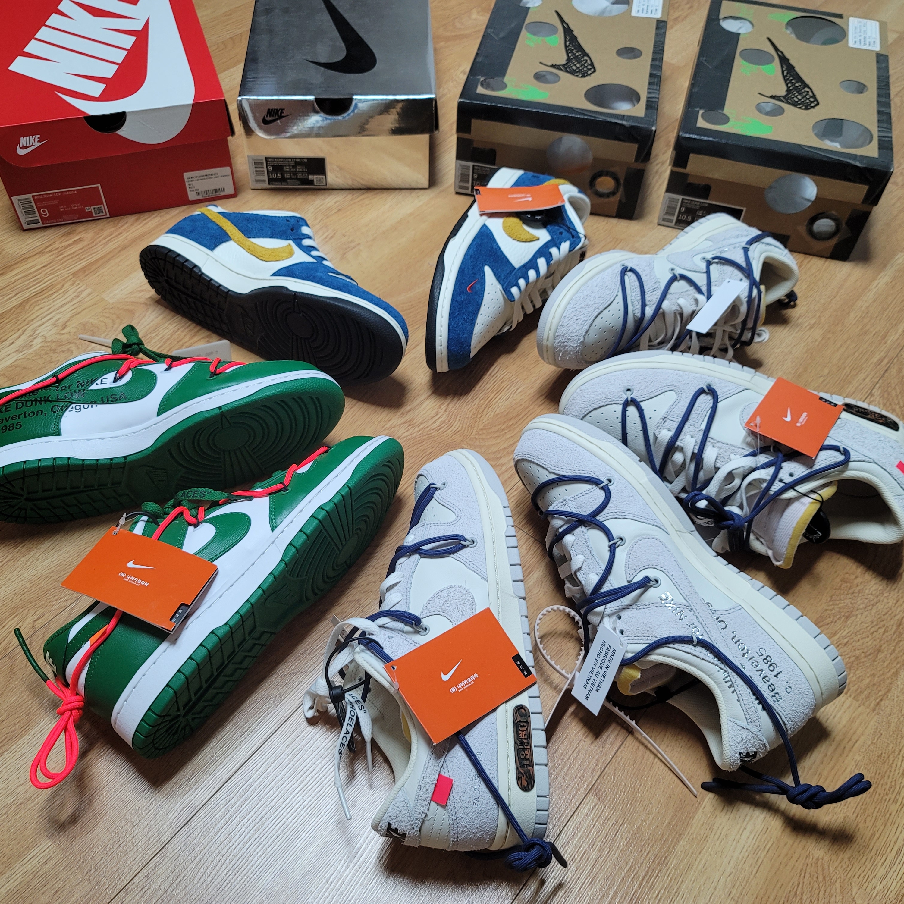 Nike x Off-White Dunk Low The 50 - Lot 18, Nike x Kasina Dunk Low 80's Bus 착용 스타일