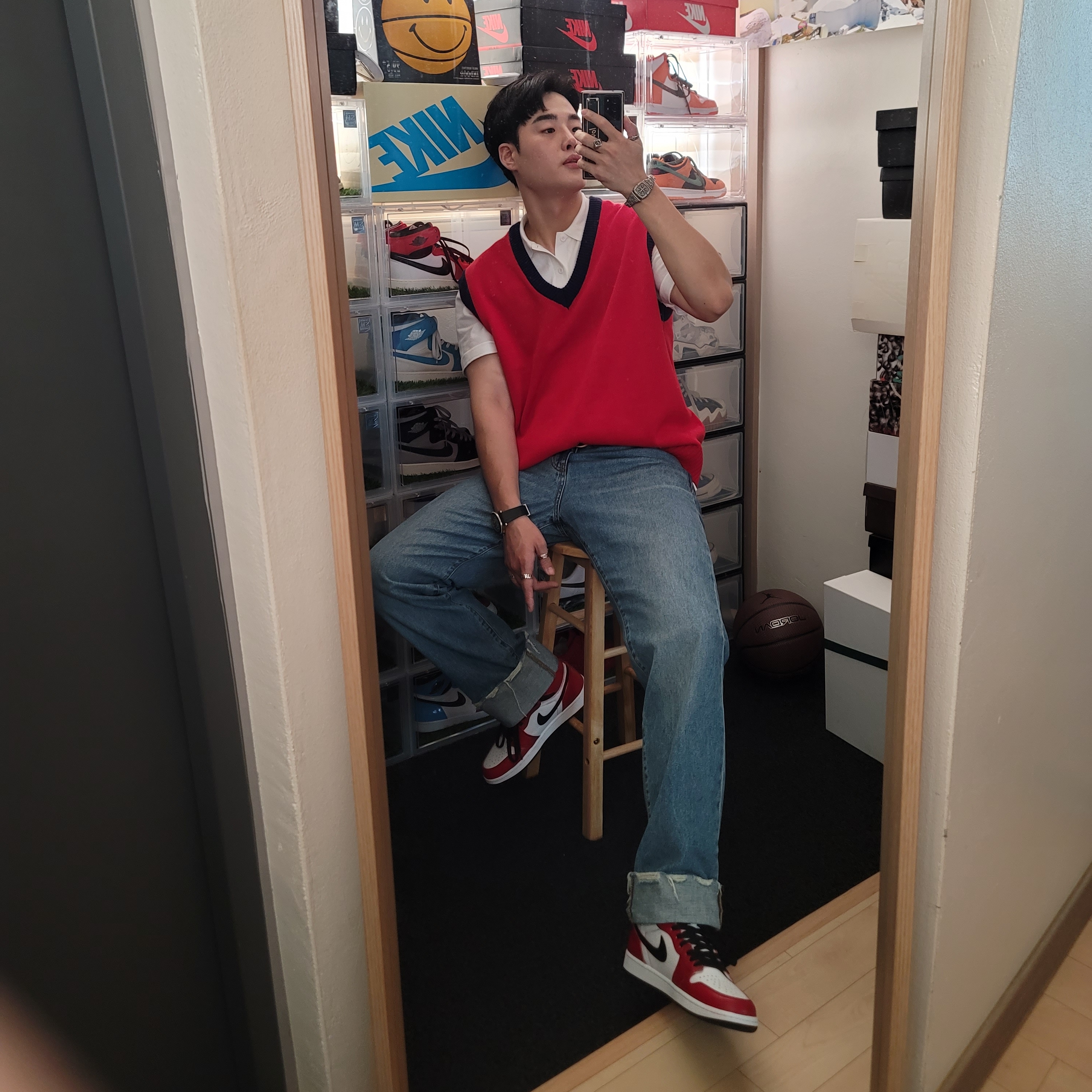 Jordan 1 Retro High OG Light Fusion Red 착용 스타일
