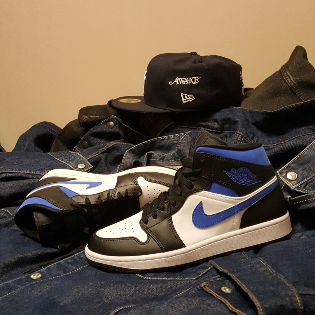 Jordan 1 Mid Racer Blue, (GS) Jordan 1 Mid Racer Blue 착용 스타일 - 3