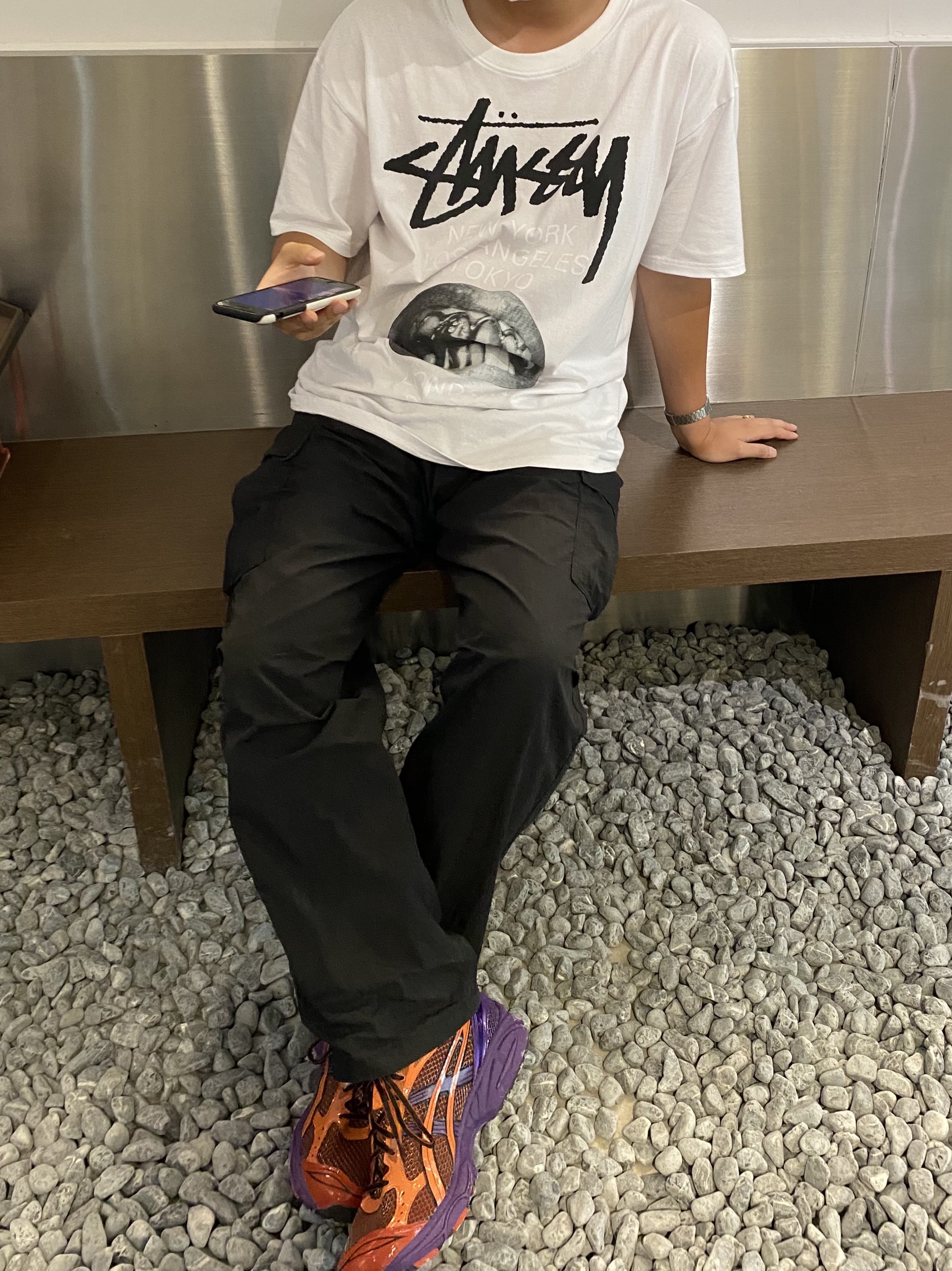 Asics UB1-S Gel-Kayano 14 Classic Red, Stussy x Rick Owens 40 WT T-Shirt 착용 스타일 - 2