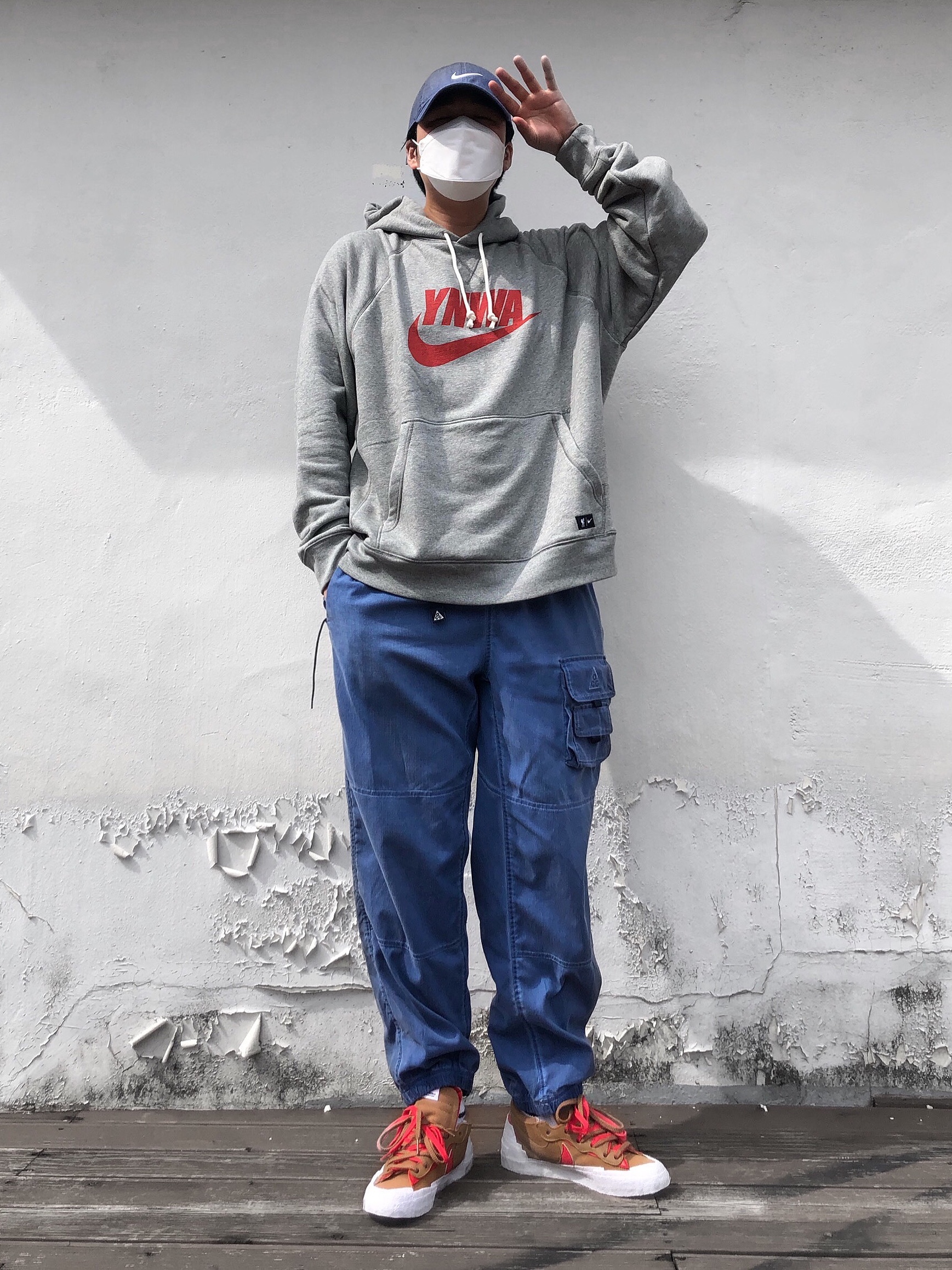 Nike x Sacai Blazer Low British Tan, Nike ACG Watchman Peak Pants Blue Void - Asia 착용 스타일