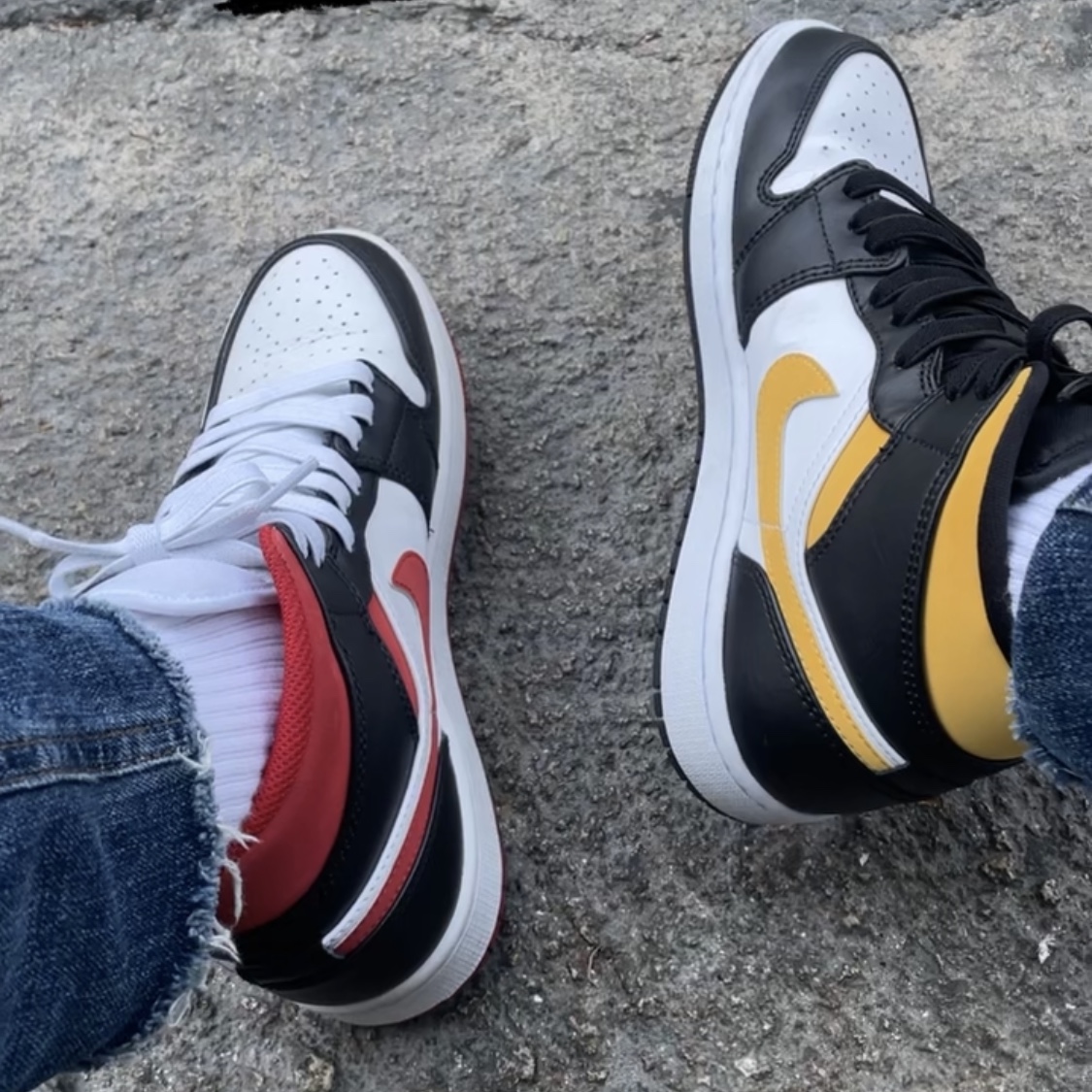 Jordan 1 Mid Gym Red Black White, Jordan 1 Mid Pollen 착용 스타일